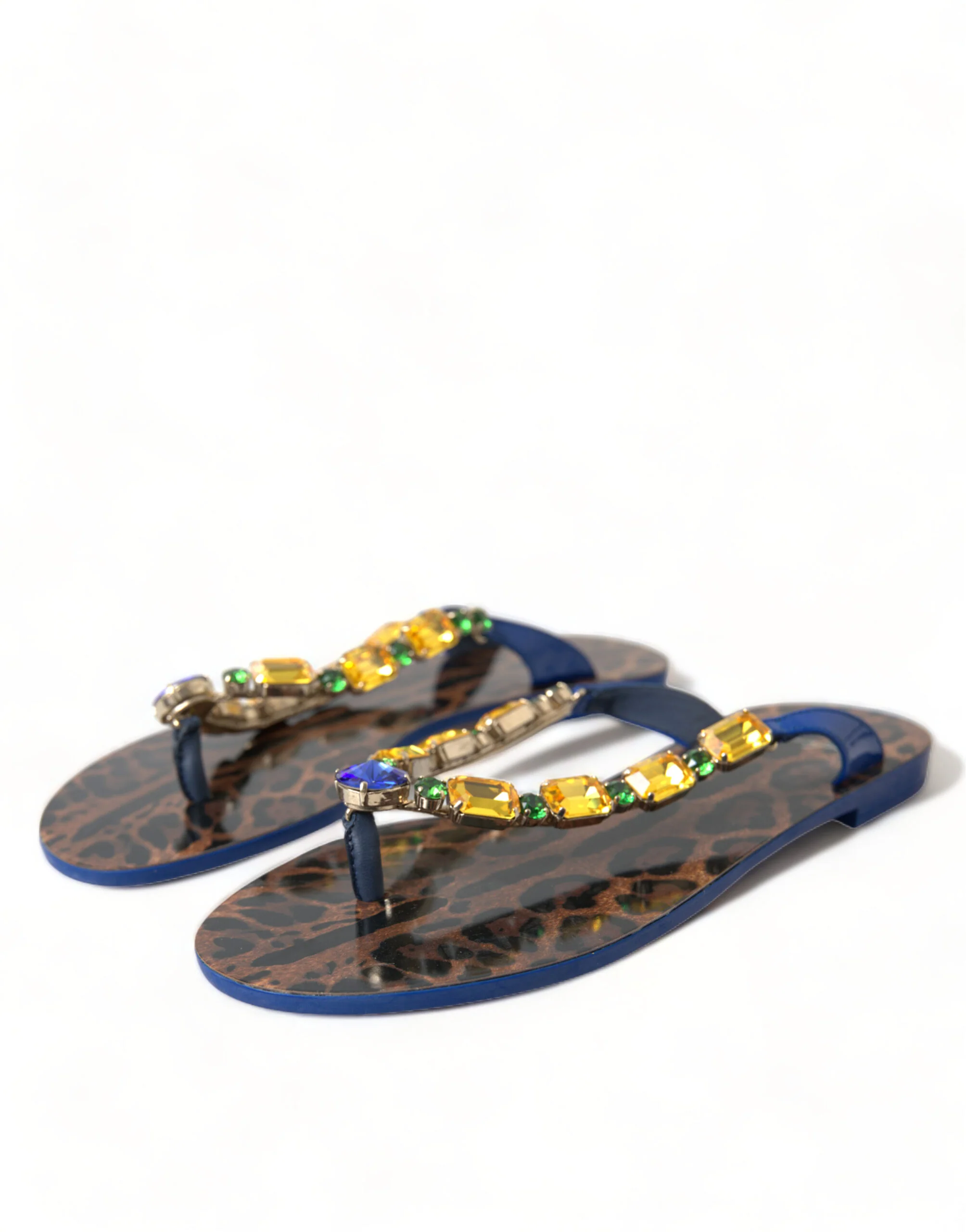 Dolce & Gabbana Elegant Blue Leather Flat Sandals - Image 3