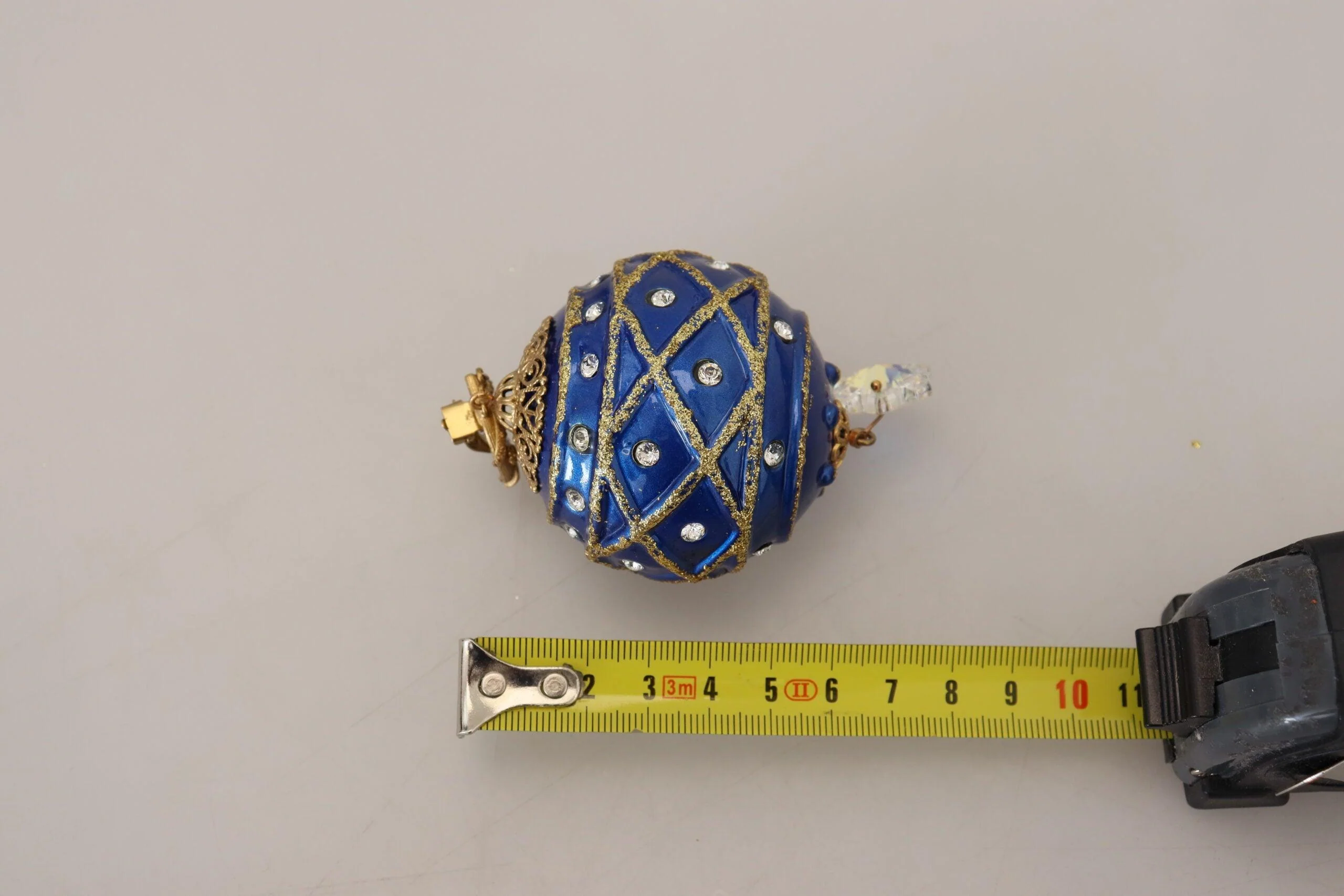 Dolce & Gabbana Gold Brass Blue Dangle Ball Crystal Clip On Earrings - Image 9