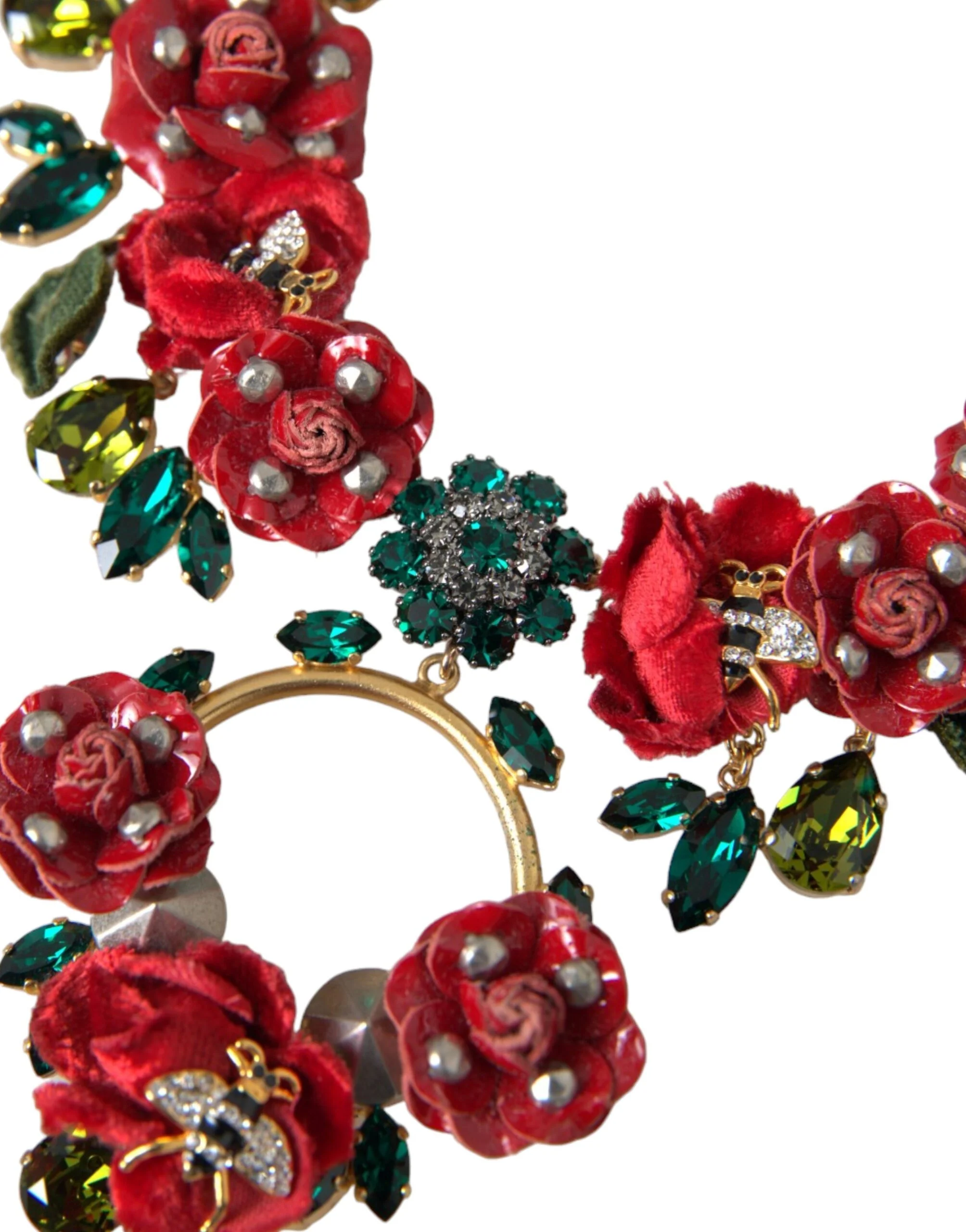 Dolce & Gabbana Gold Brass Link Chain RosePetal Crystal Pendant Necklace - Image 3