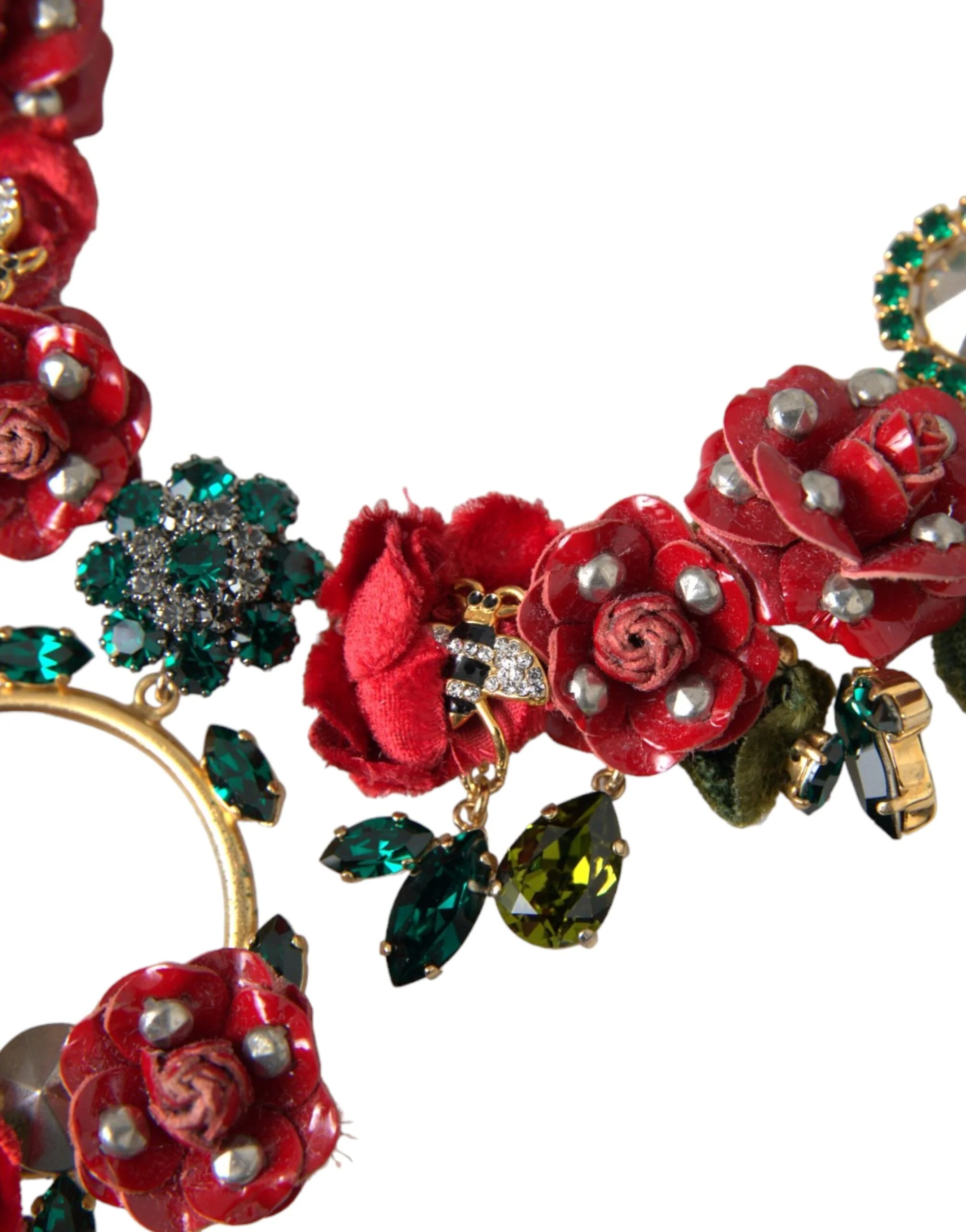 Dolce & Gabbana Gold Brass Link Chain RosePetal Crystal Pendant Necklace - Image 4