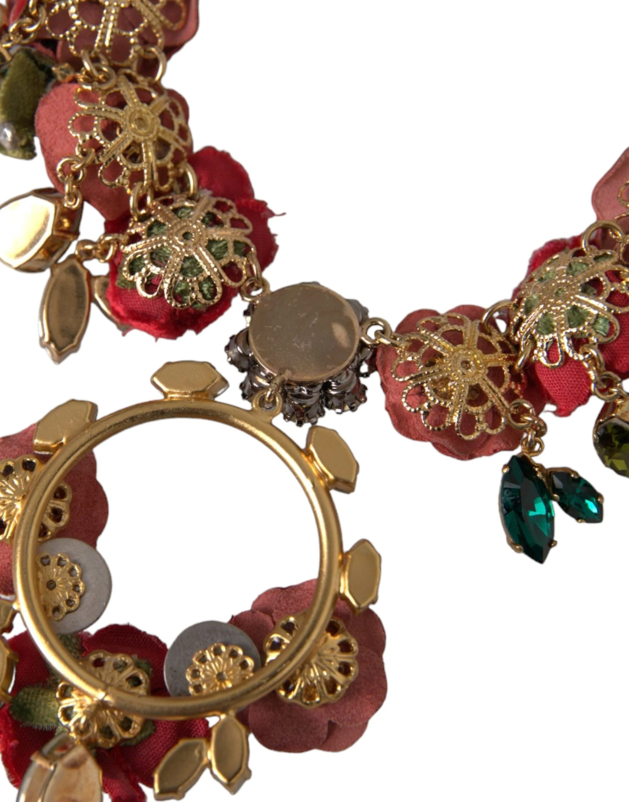 Dolce & Gabbana Gold Brass Link Chain RosePetal Crystal Pendant Necklace - Image 6