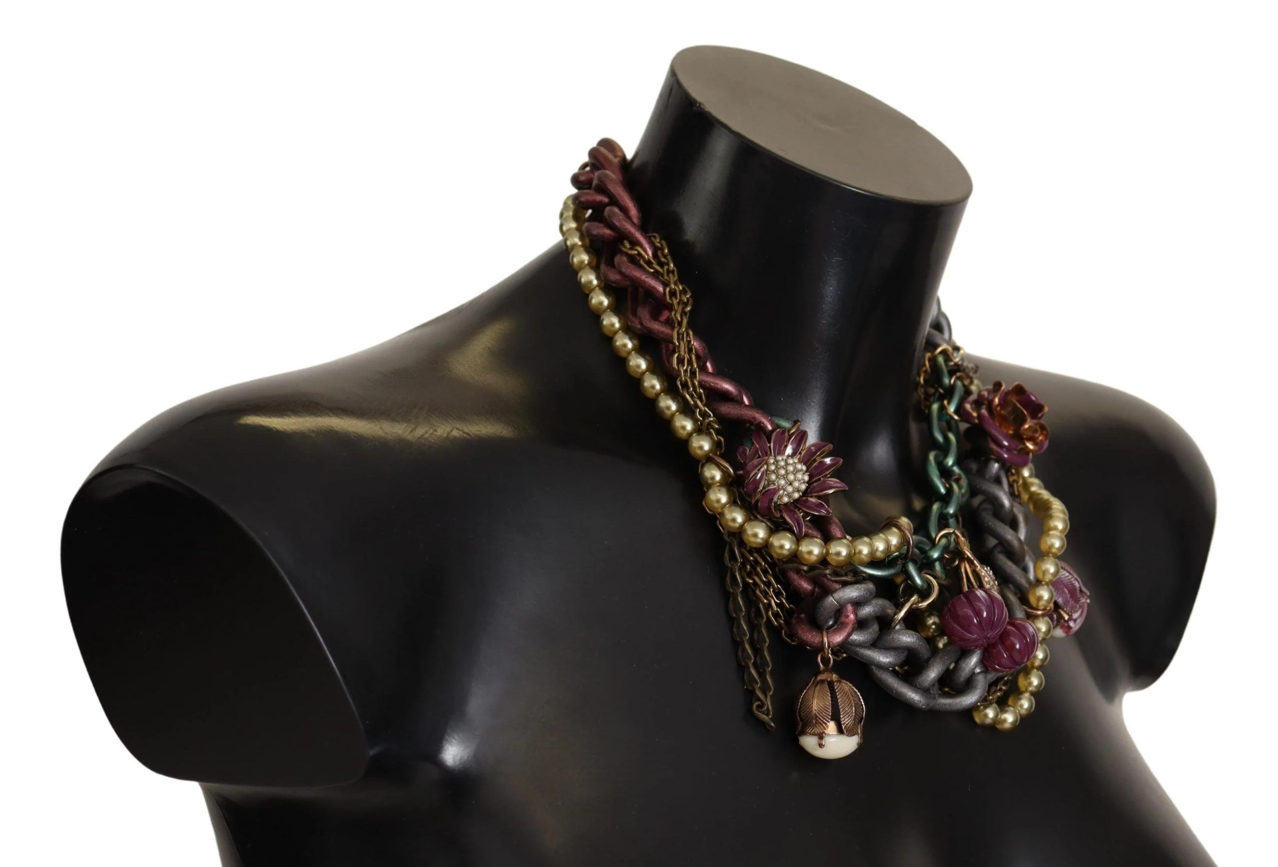 Dolce & Gabbana Gold Brass Sicily Floral Crystal Statement Necklace - Image 3
