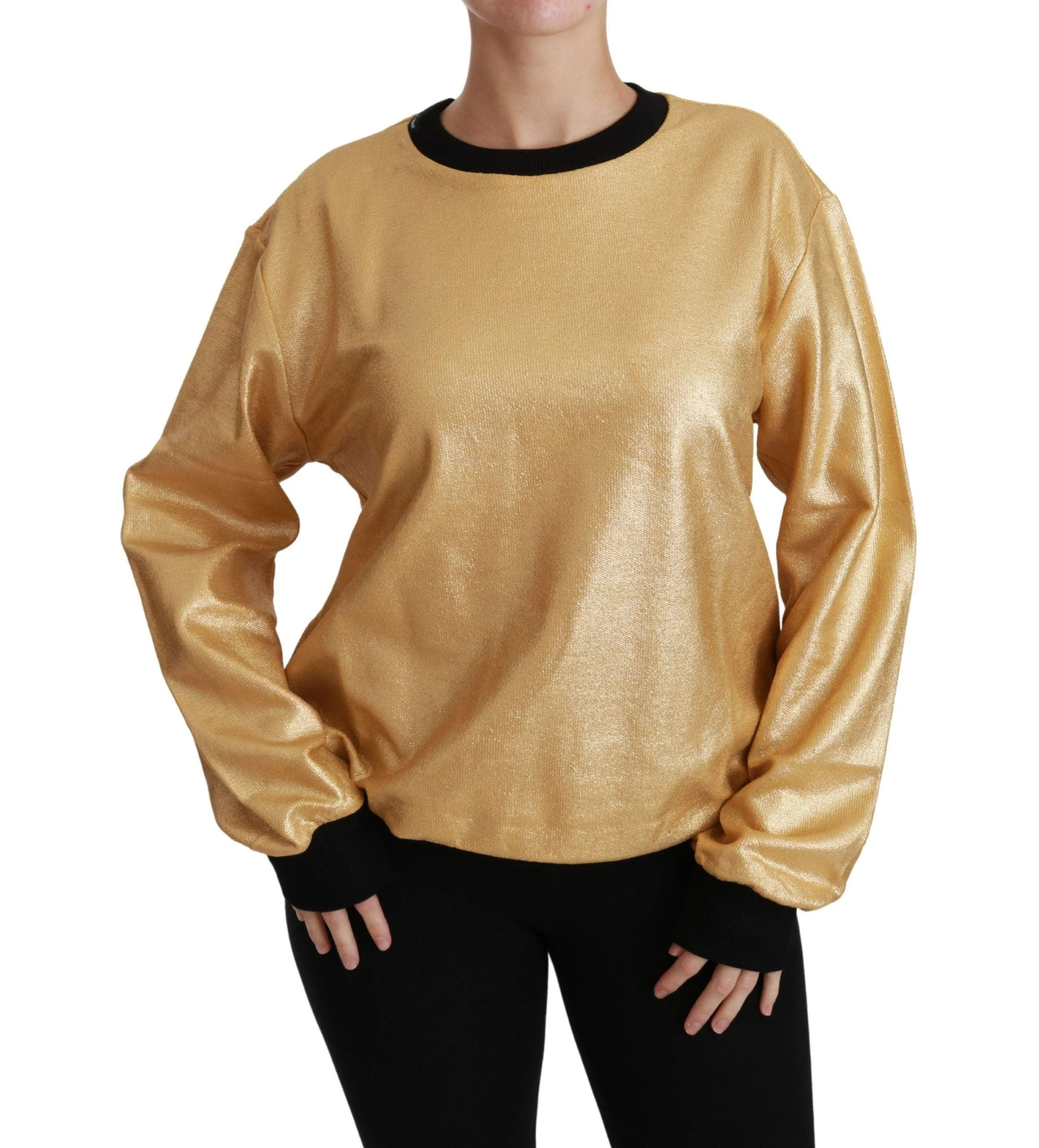 Dolce & Gabbana Gold Cotton Crewneck Pullover Sweater - Image 6