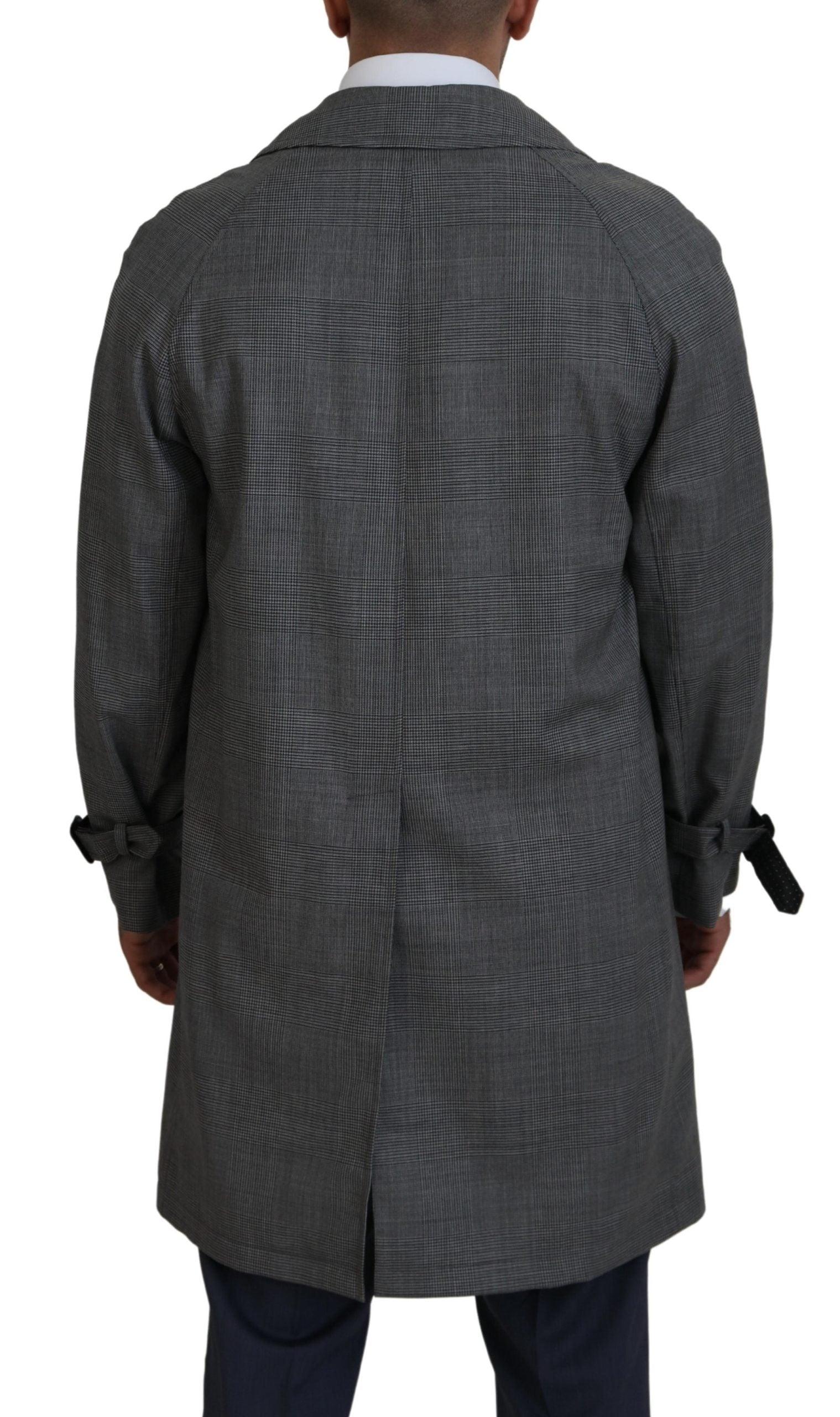 Dolce & Gabbana Gray Wool Plaid Long Trench Coat Jacket Trench Coat Jacket - Image 2