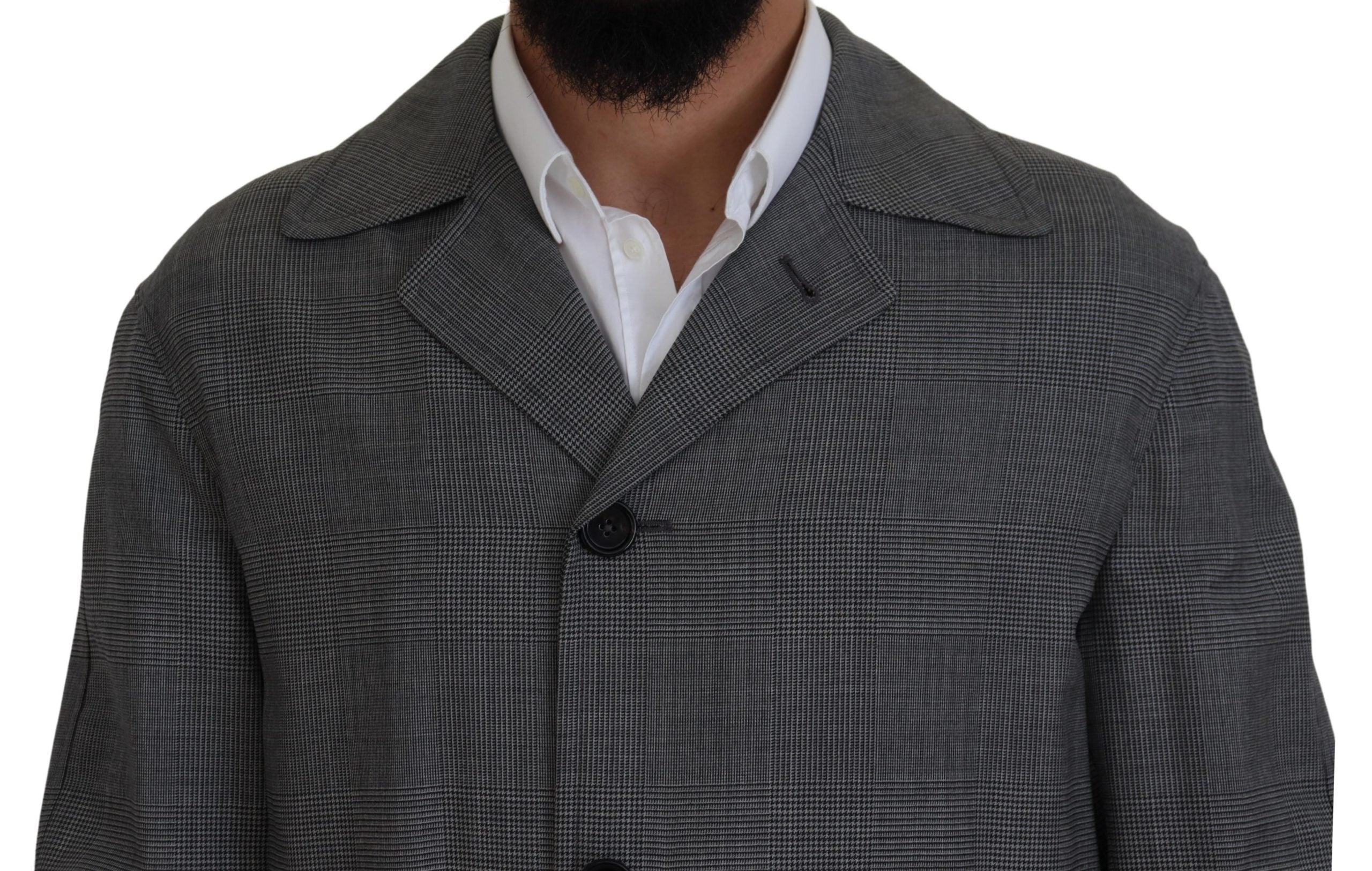 Dolce & Gabbana Gray Wool Plaid Long Trench Coat Jacket Trench Coat Jacket - Image 3