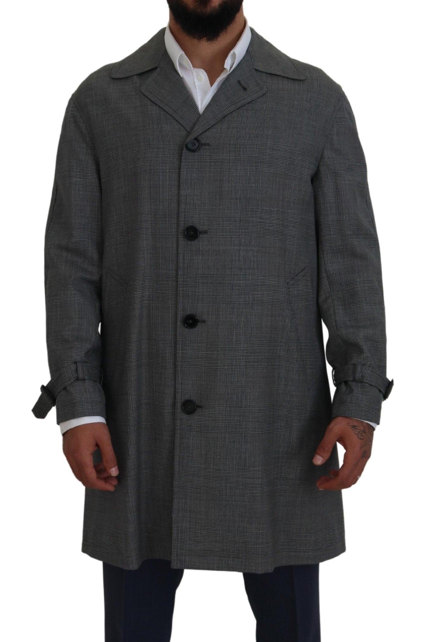 Dolce & Gabbana Gray Wool Plaid Long Trench Coat Jacket Trench Coat Jacket - Image 4