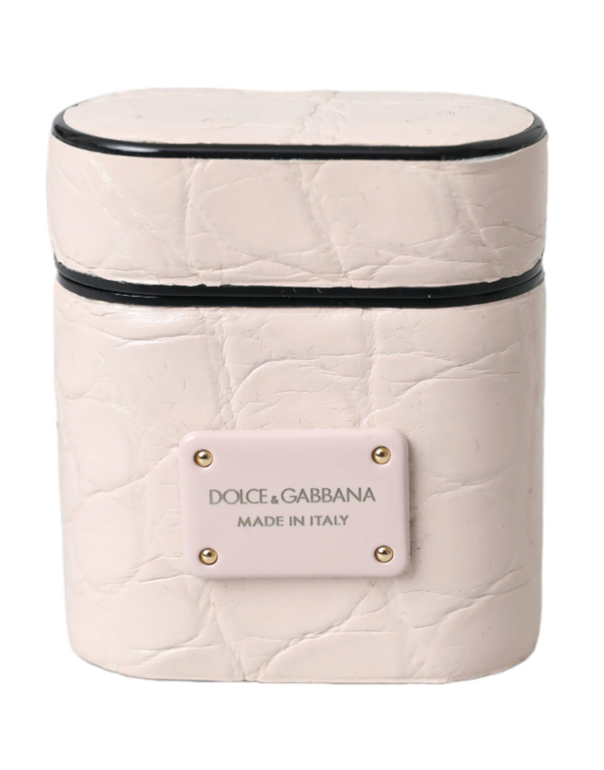 Dolce & Gabbana Light Pink Leather Metal Logo Plaque Airpods Case - Image 2