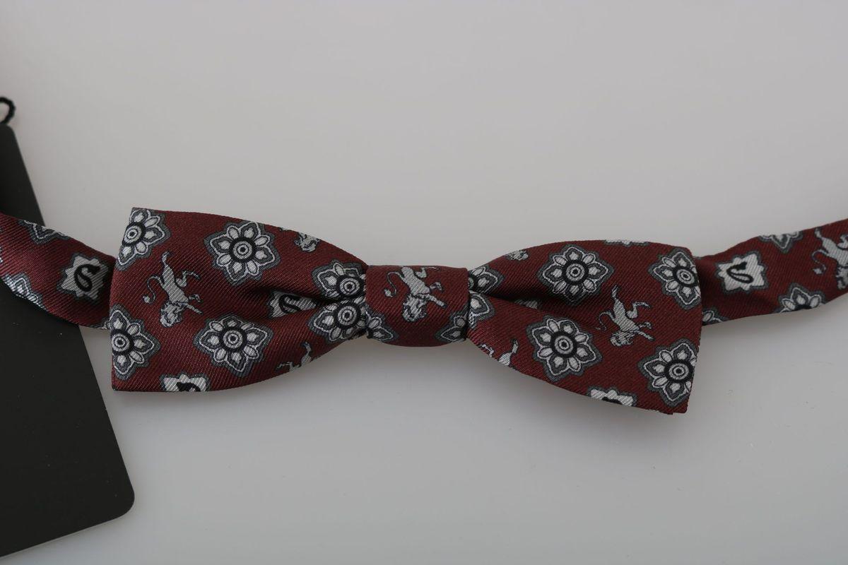 Dolce & Gabbana Men Bordeaux Maroon Lion Silk Adjustable Neck Bow Tie - Image 2