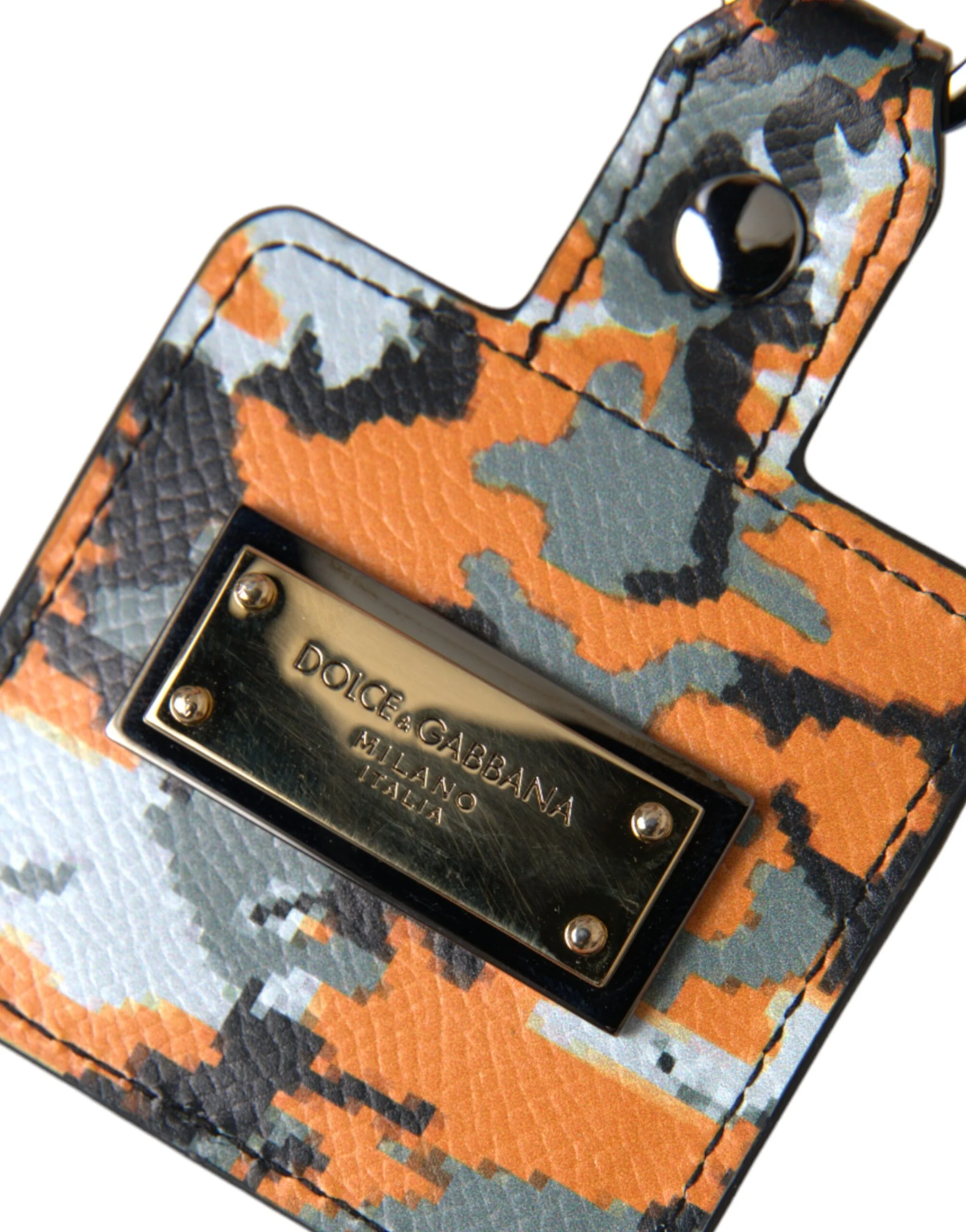 Dolce & Gabbana Multicolor Camouflage Print Leather Logo Metal Airpods Case - Image 5