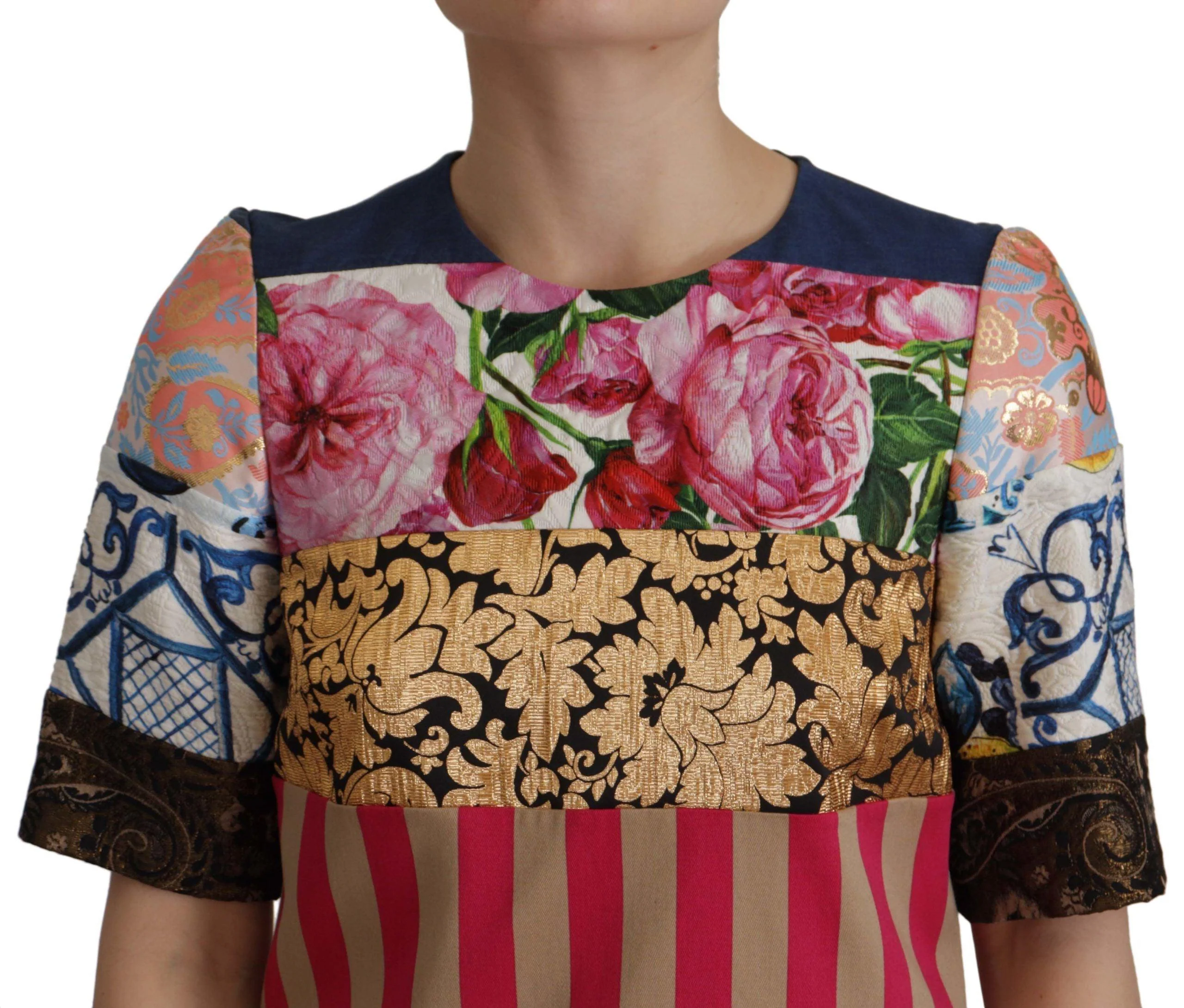 Dolce & Gabbana Multicolor Pachwork Floral Sheath Jaquard Mini Gown Dress - Image 3