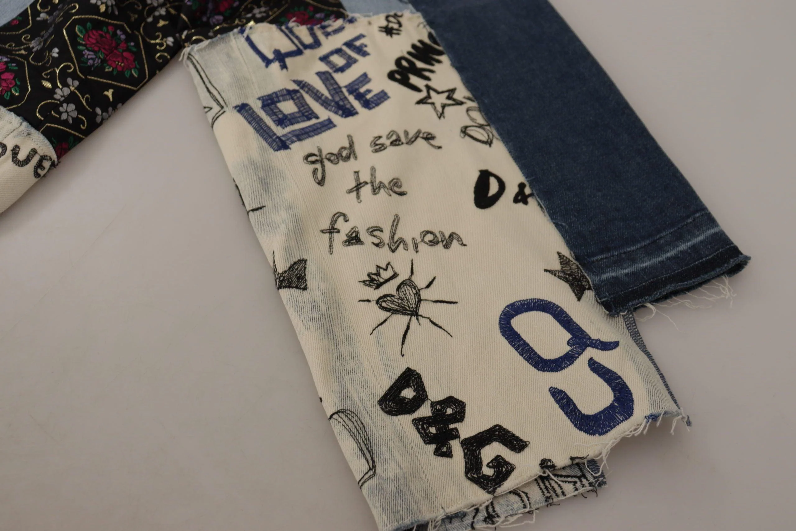 Dolce & Gabbana Multicolor Patchwork DG Fashion Wide Leg Denim Pant - Image 6