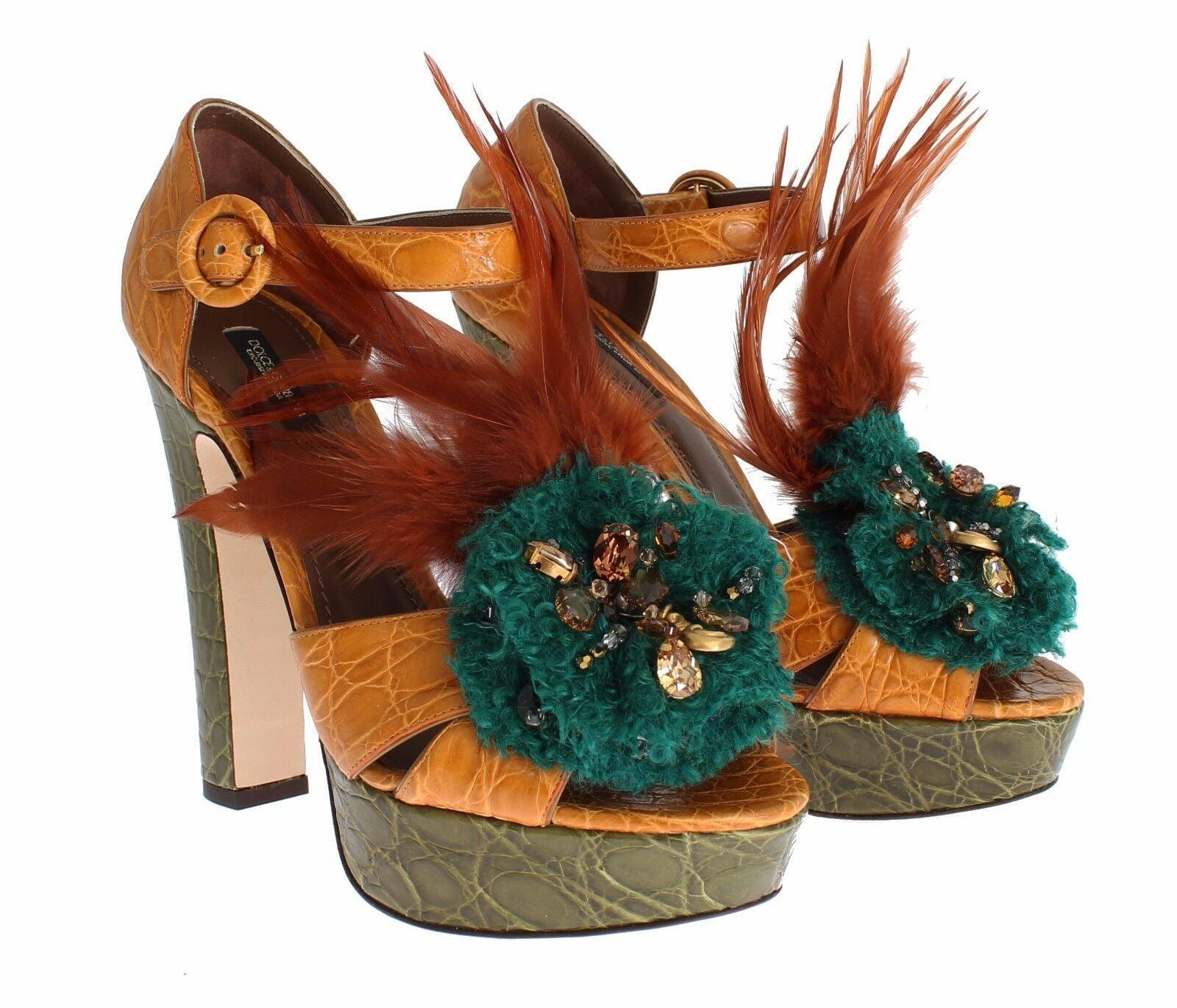 Dolce & Gabbana Orange Leather Crystal Platform Sandal Shoes - Image 3