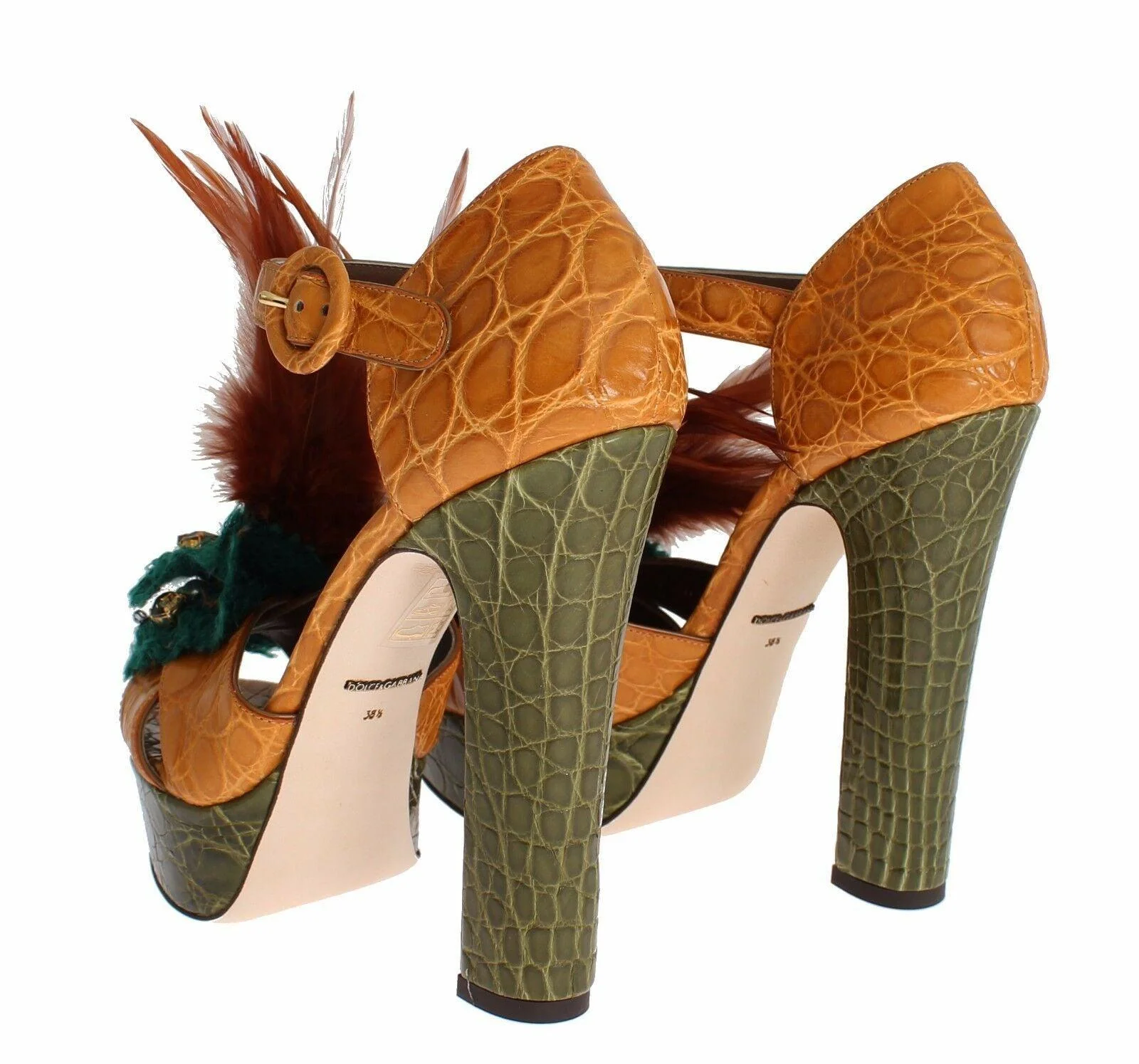 Dolce & Gabbana Orange Leather Crystal Platform Sandal Shoes - Image 4