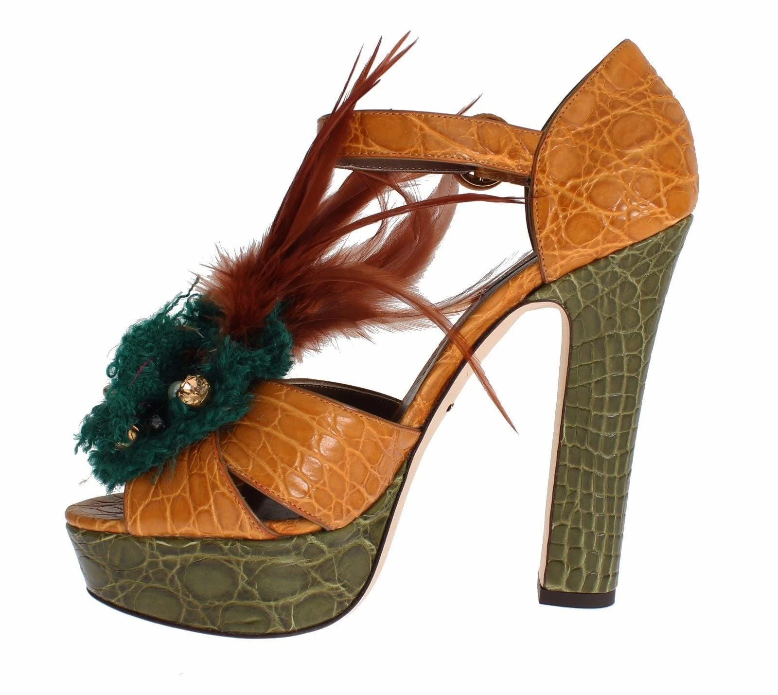 Dolce & Gabbana Orange Leather Crystal Platform Sandal Shoes - Image 5
