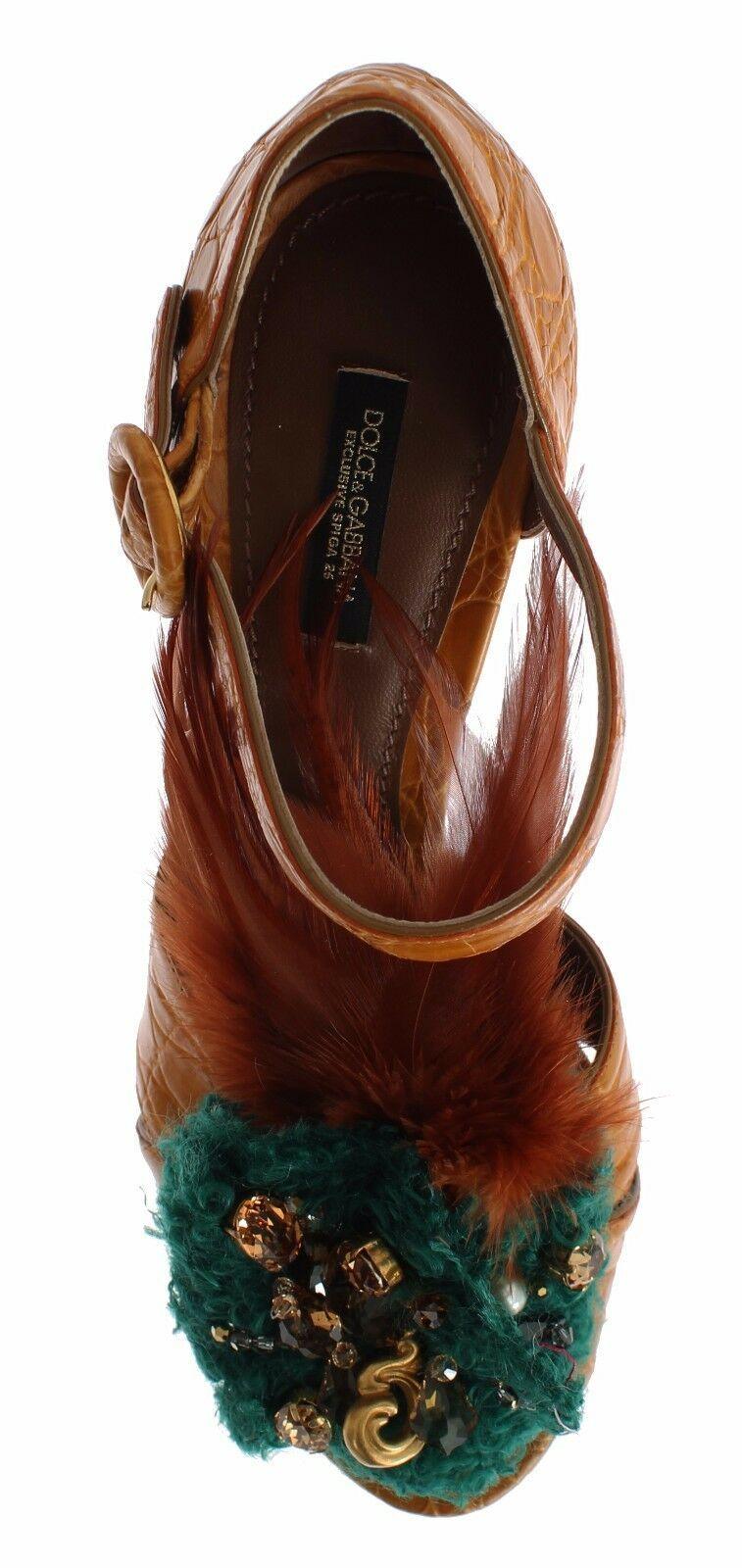 Dolce & Gabbana Orange Leather Crystal Platform Sandal Shoes - Image 9