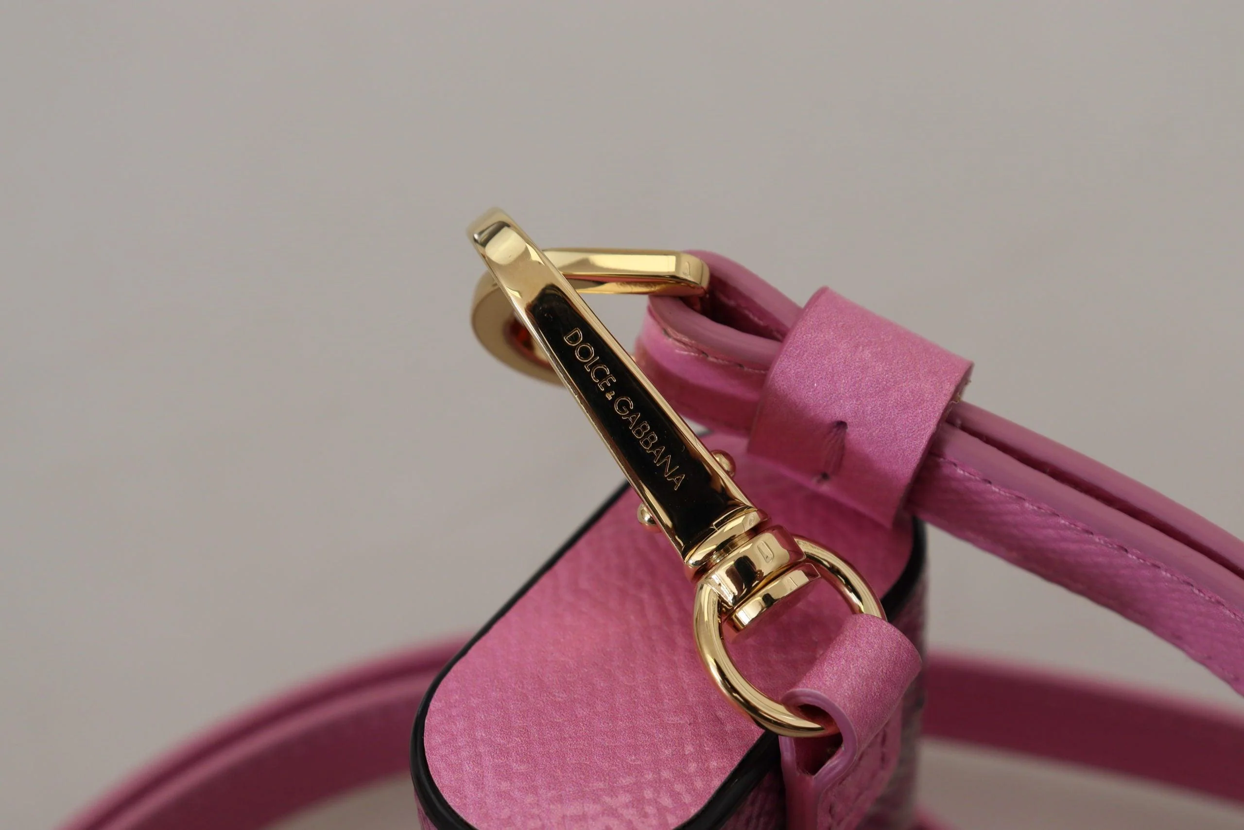 Dolce & Gabbana Pink Black Leather Strap Gold Metal Logo Airpods Case - Image 3