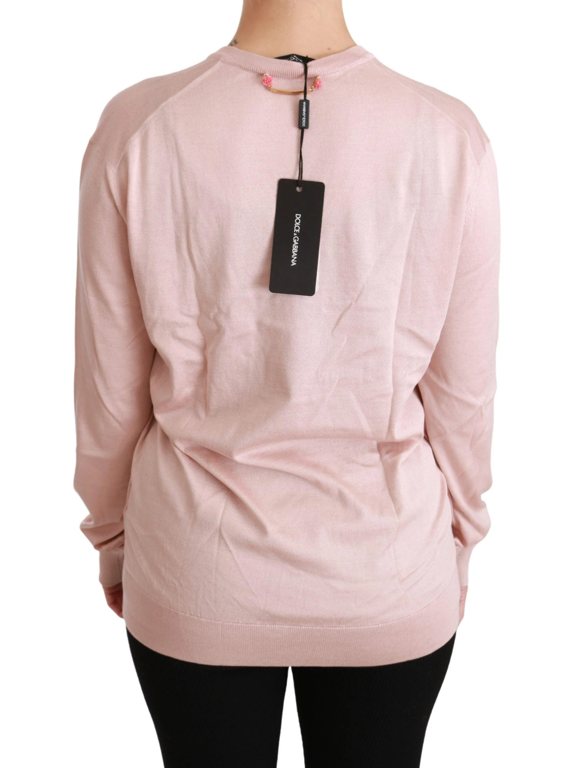 Dolce & Gabbana Pink Floral Embellished Pullover Silk Sweater - Image 4