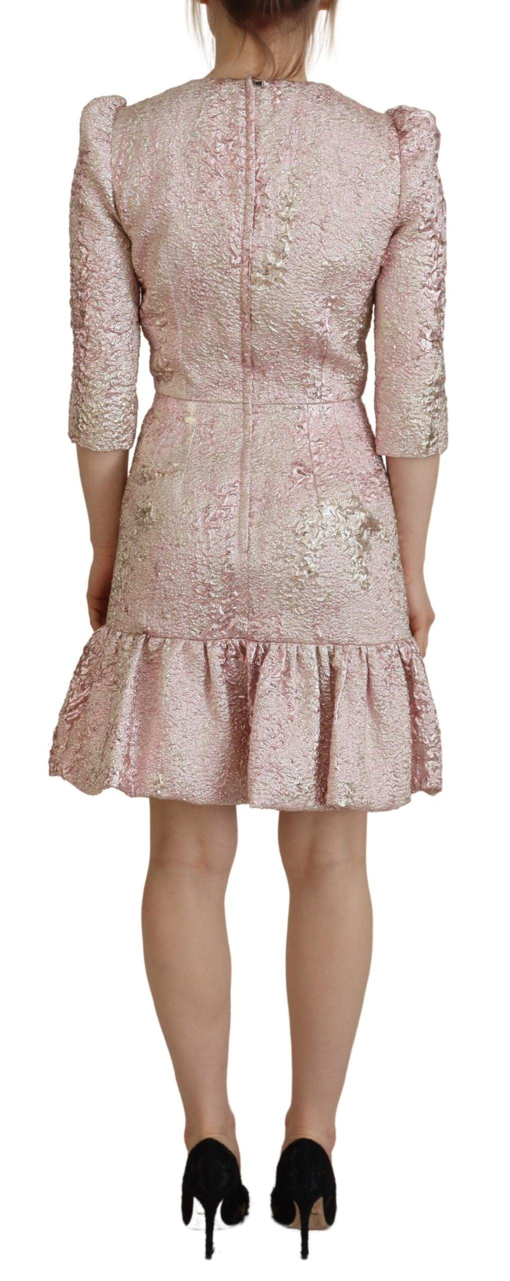 Dolce & Gabbana Pink Jaquard 3/4 Sleeve Sheath Midi Dress - Image 3