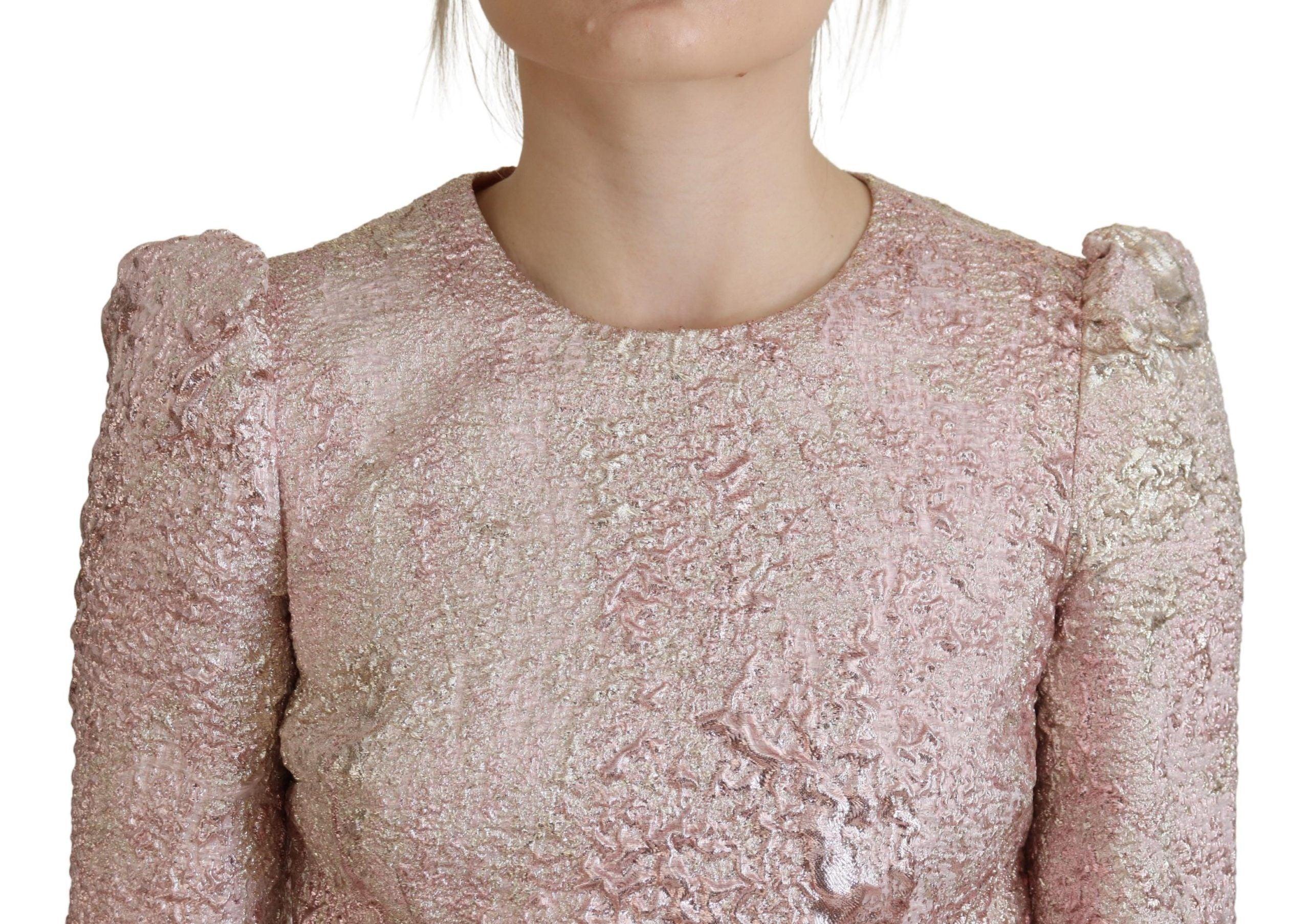 Dolce & Gabbana Pink Jaquard 3/4 Sleeve Sheath Midi Dress - Image 4