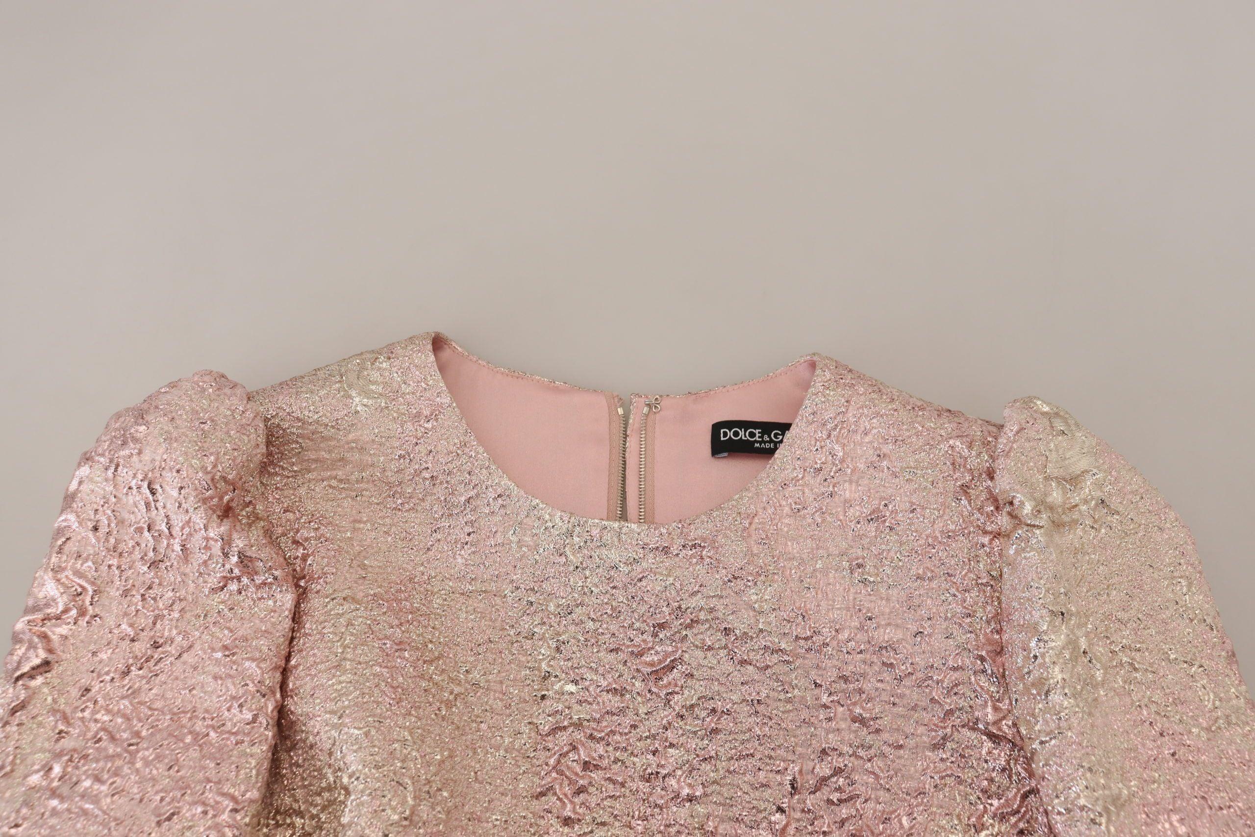 Dolce & Gabbana Pink Jaquard 3/4 Sleeve Sheath Midi Dress - Image 5