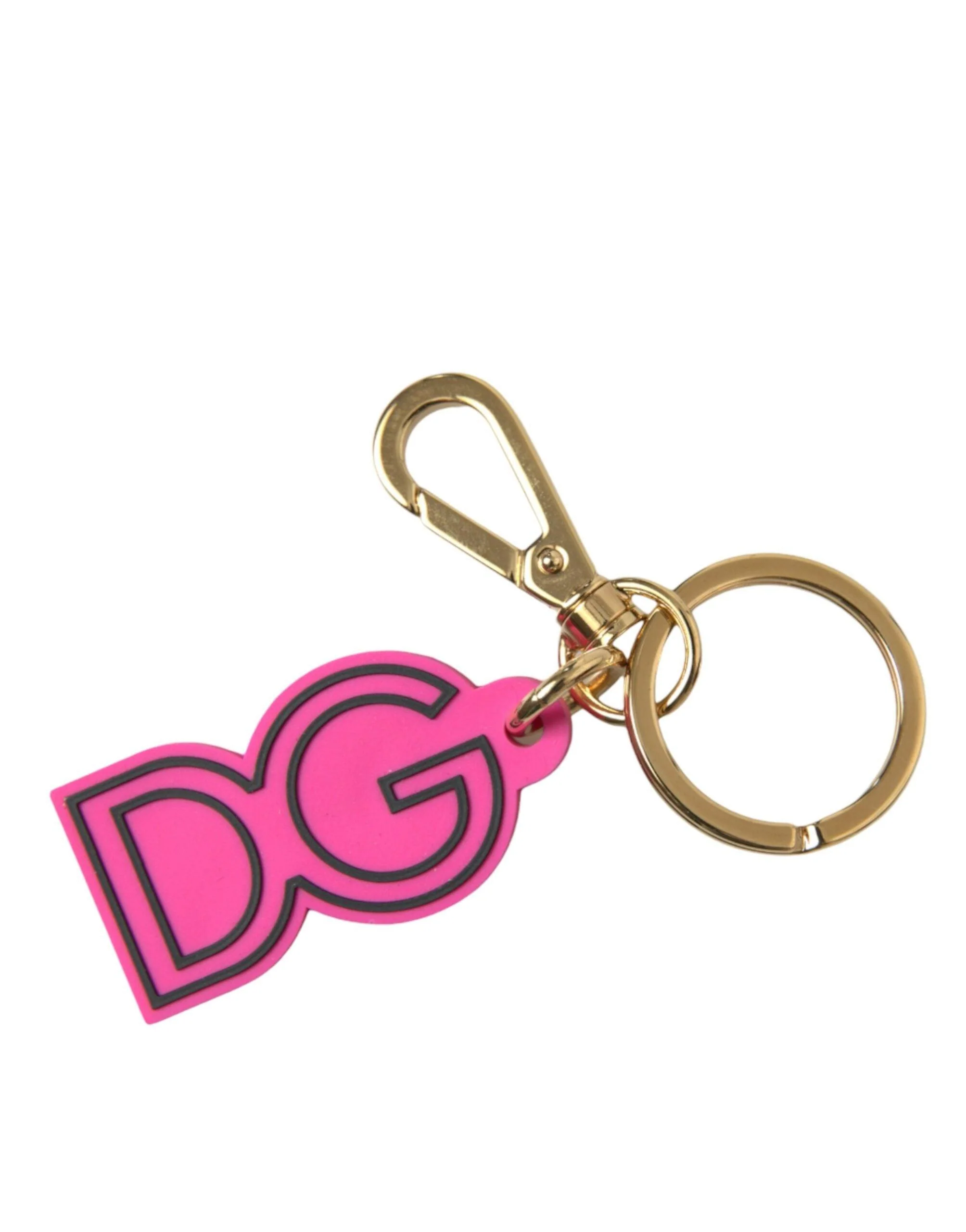Dolce & Gabbana Pink Rubber Gold Tone Metal DG Logo Keyring Keychain - Image 3