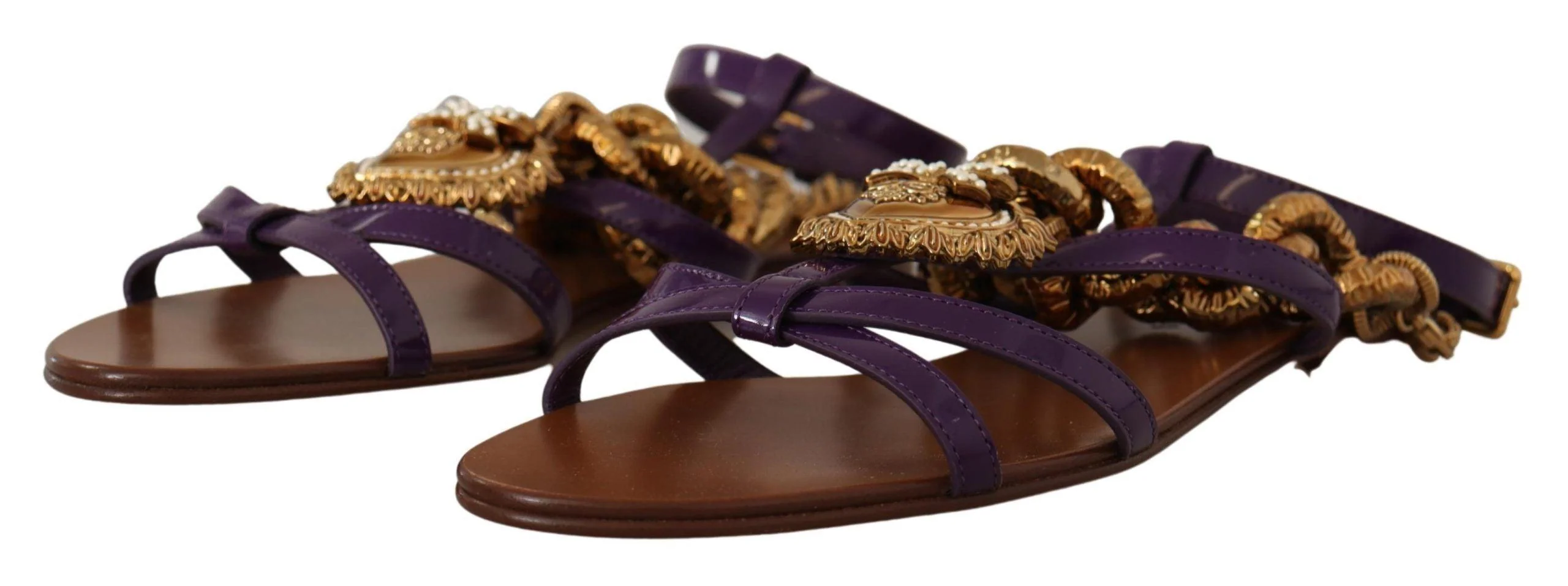 Dolce & Gabbana Purple Leather Devotion Flats Sandals Shoes - Image 3