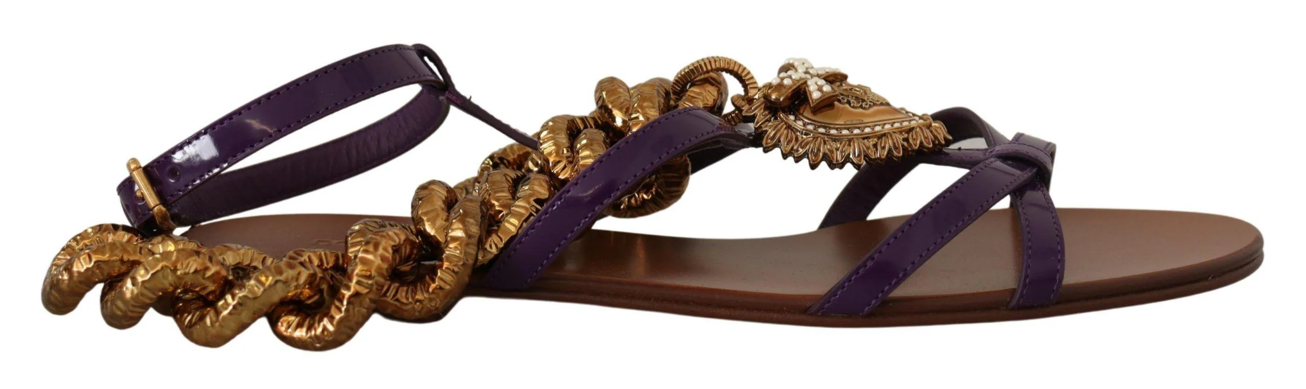 Dolce & Gabbana Purple Leather Devotion Flats Sandals Shoes - Image 6