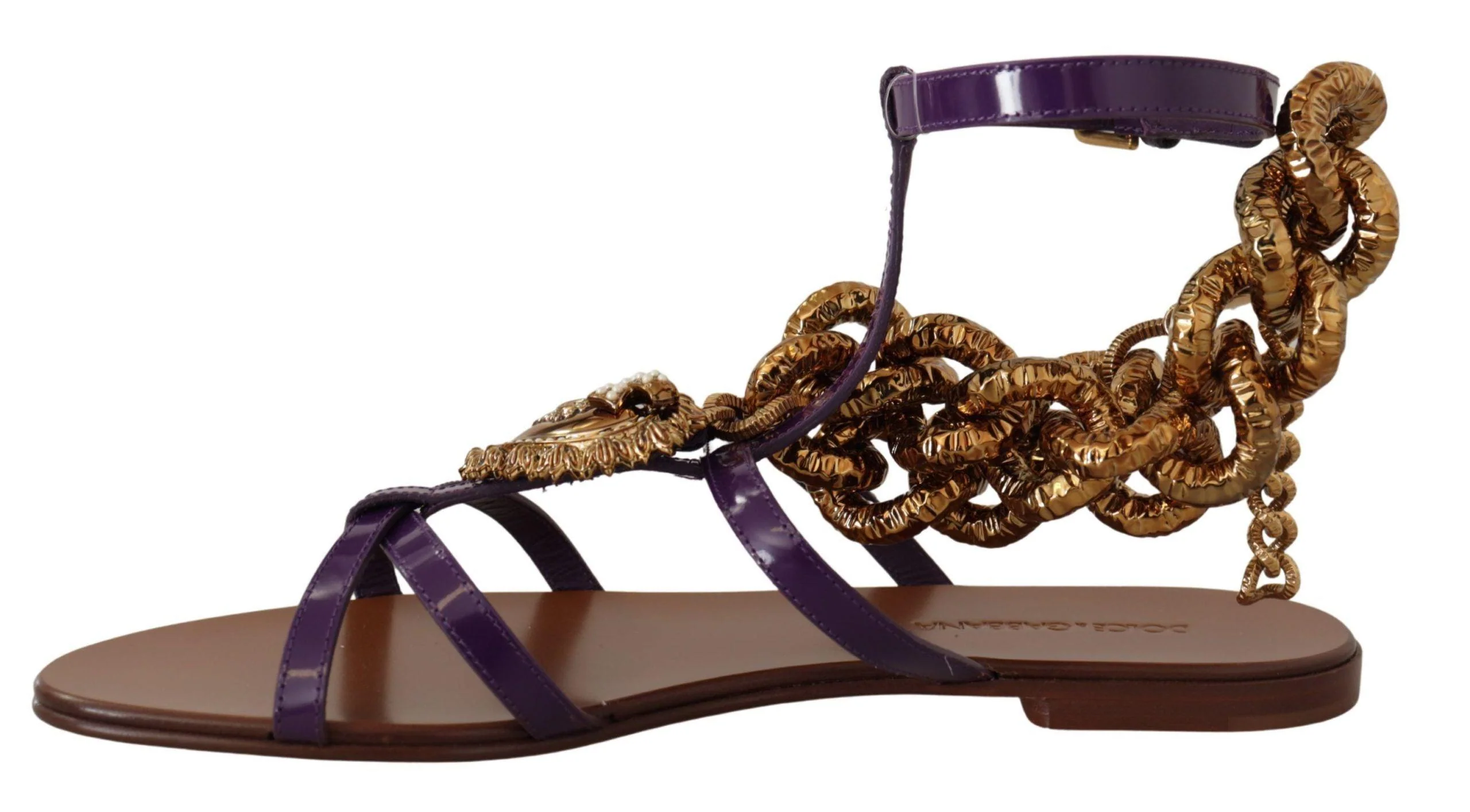 Dolce & Gabbana Purple Leather Devotion Flats Sandals Shoes - Image 8