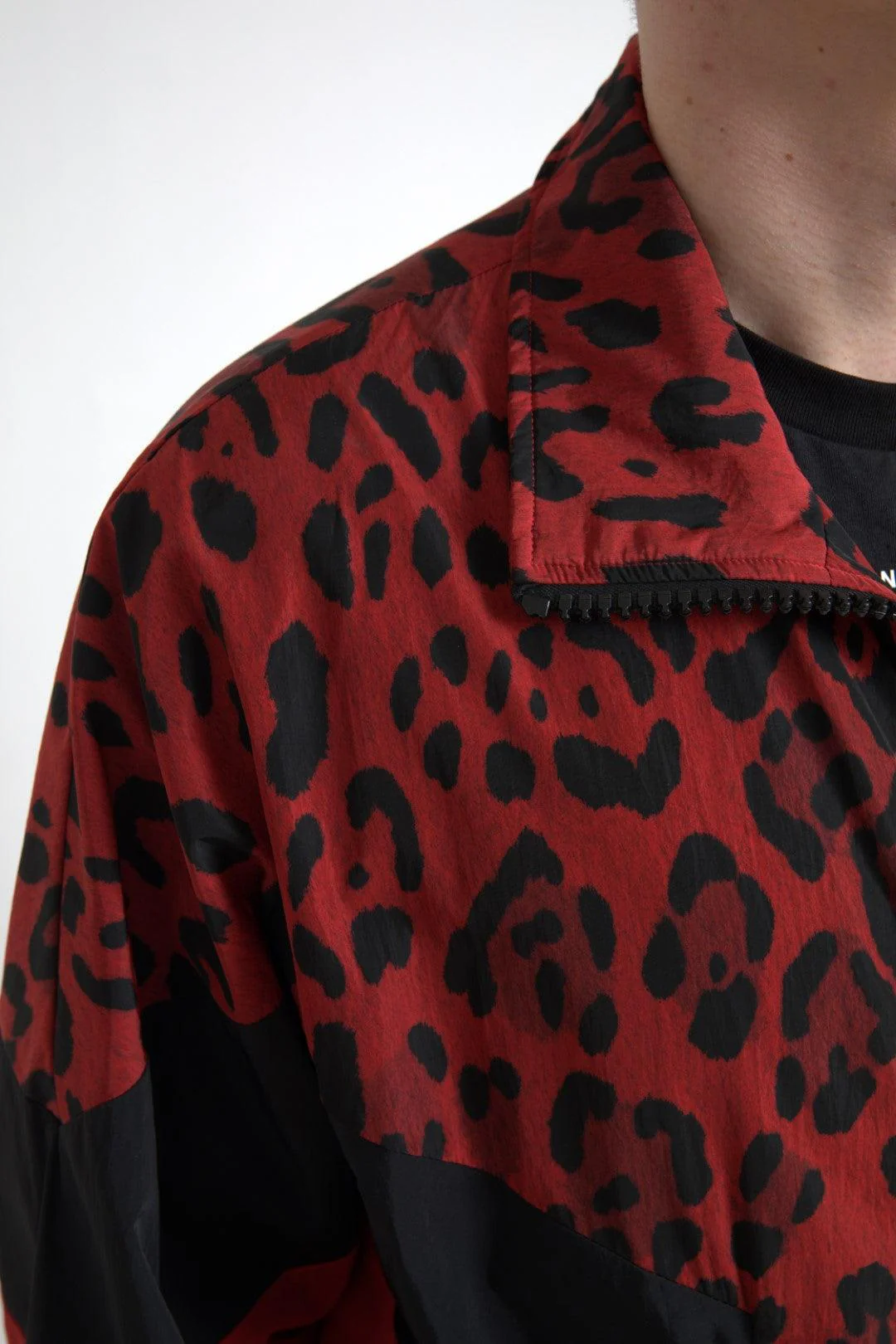 Dolce & Gabbana Red Leopard Nylon Full Zip Sweater - Image 4