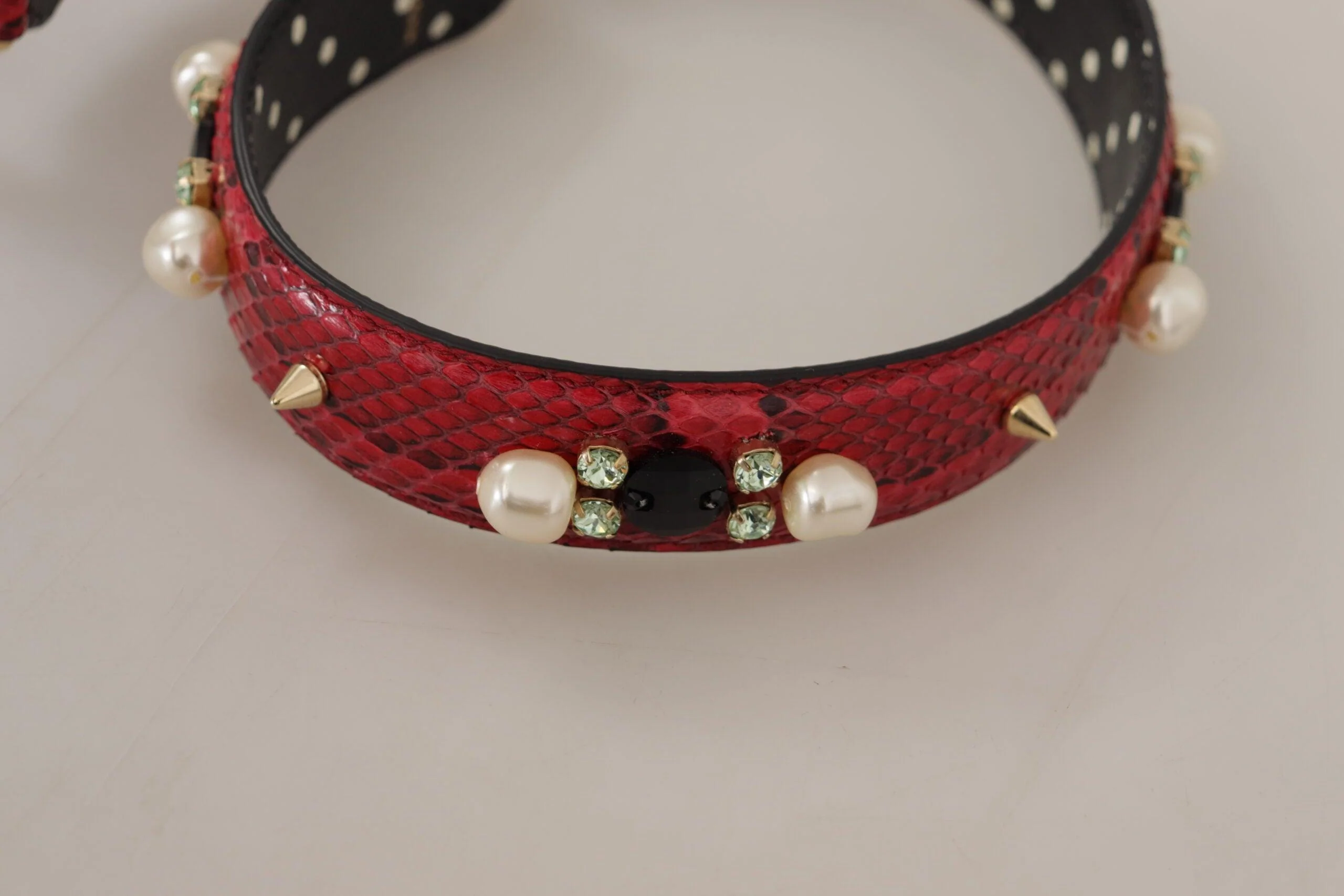 Dolce & Gabbana Red Python Leather Crystals Reversible Shoulder Strap - Image 5