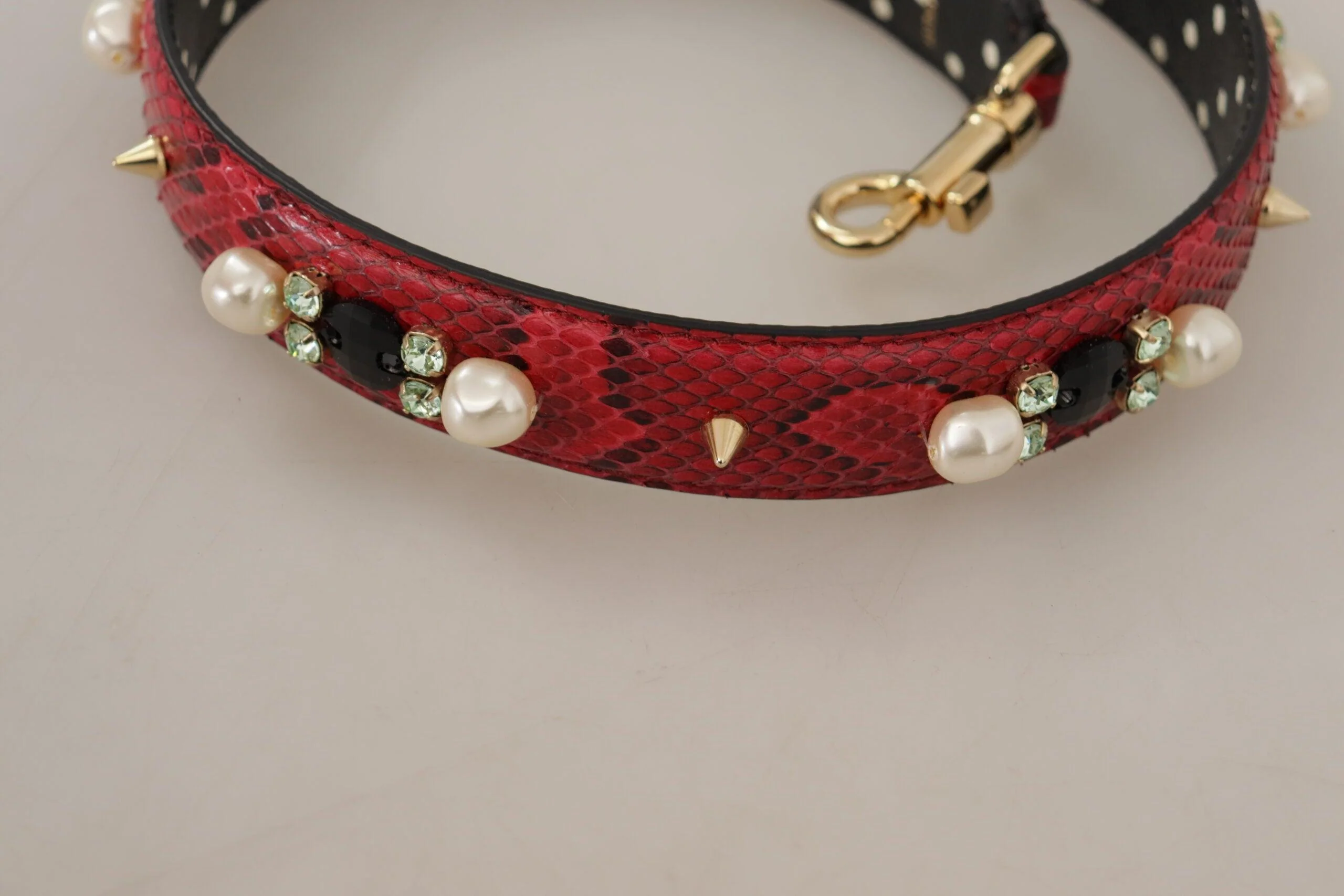 Dolce & Gabbana Red Python Leather Crystals Reversible Shoulder Strap - Image 6