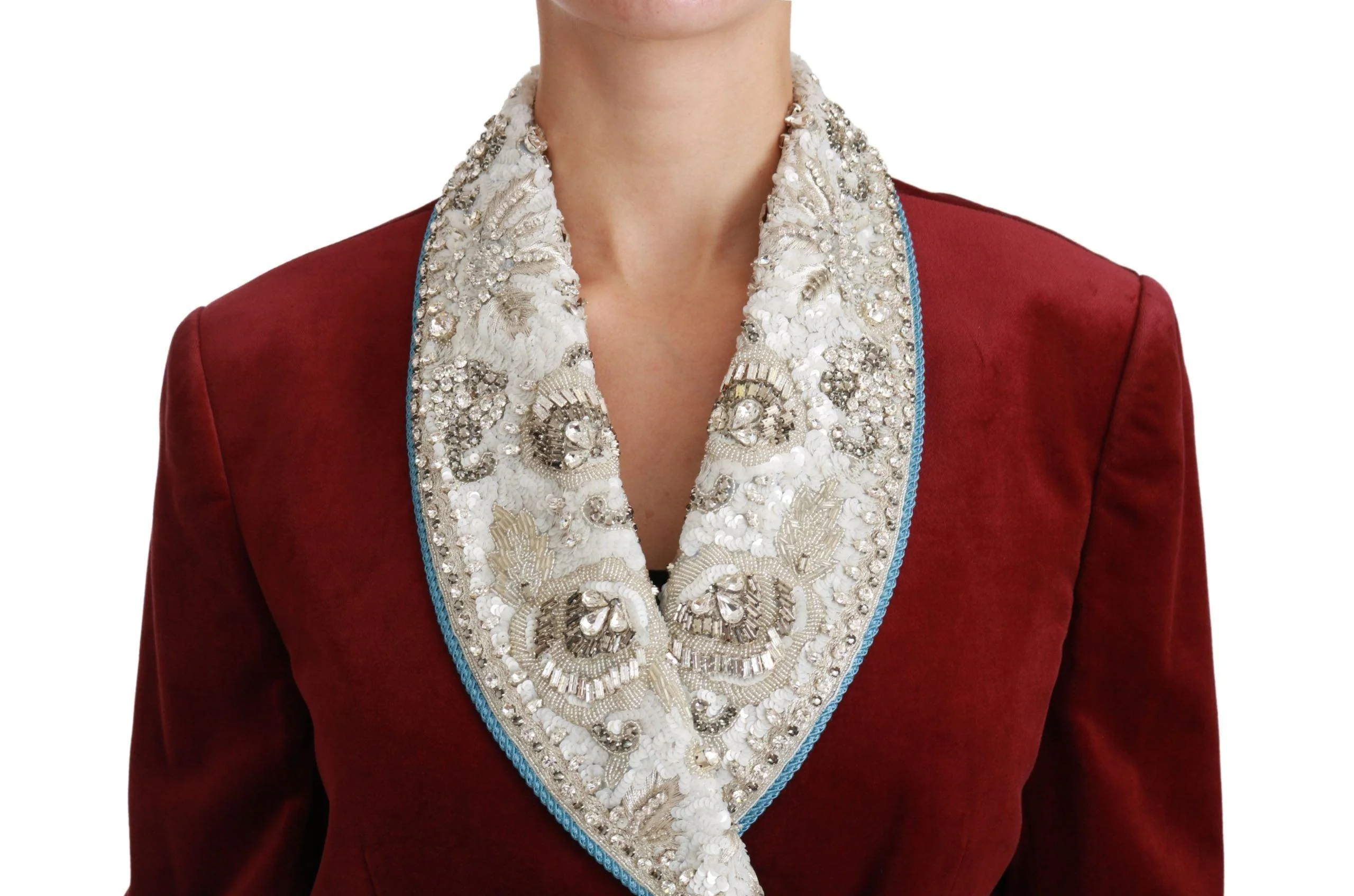 Dolce & Gabbana Red Velvet Baroque Crystal Blazer Jacket - Image 2