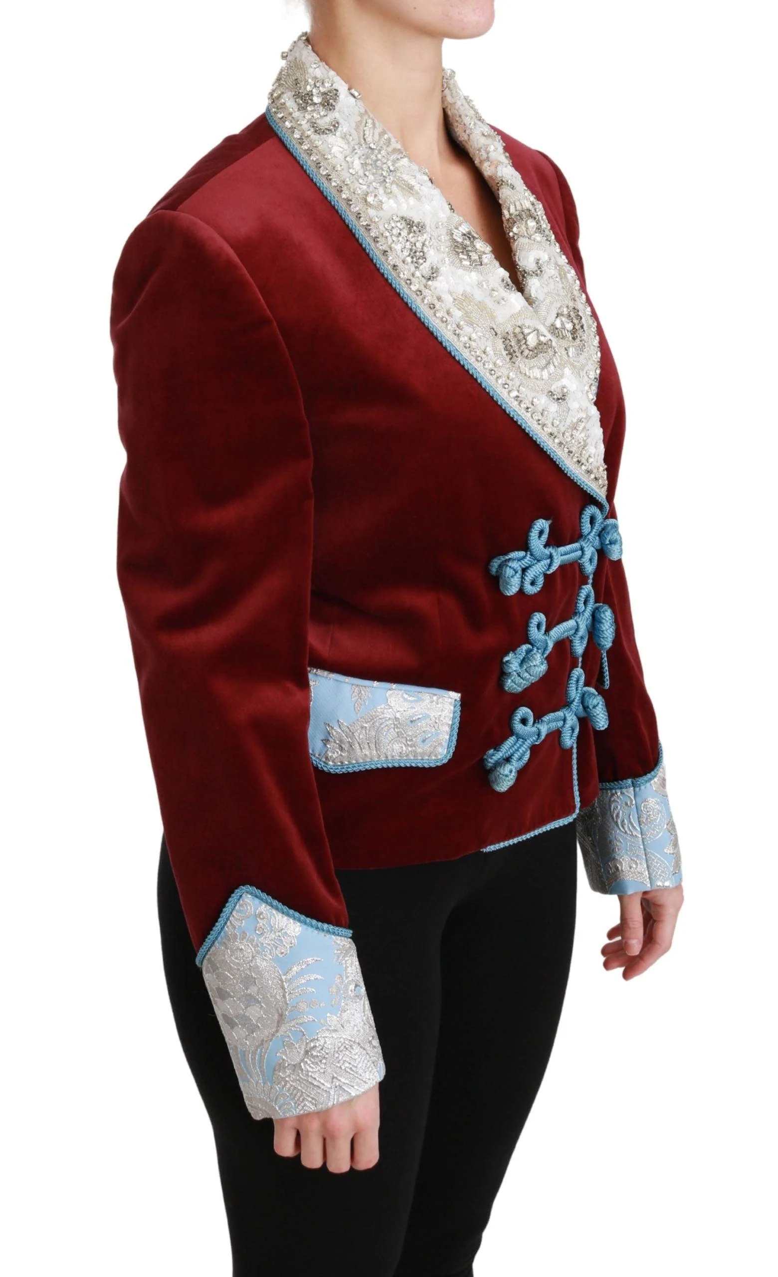 Dolce & Gabbana Red Velvet Baroque Crystal Blazer Jacket - Image 5