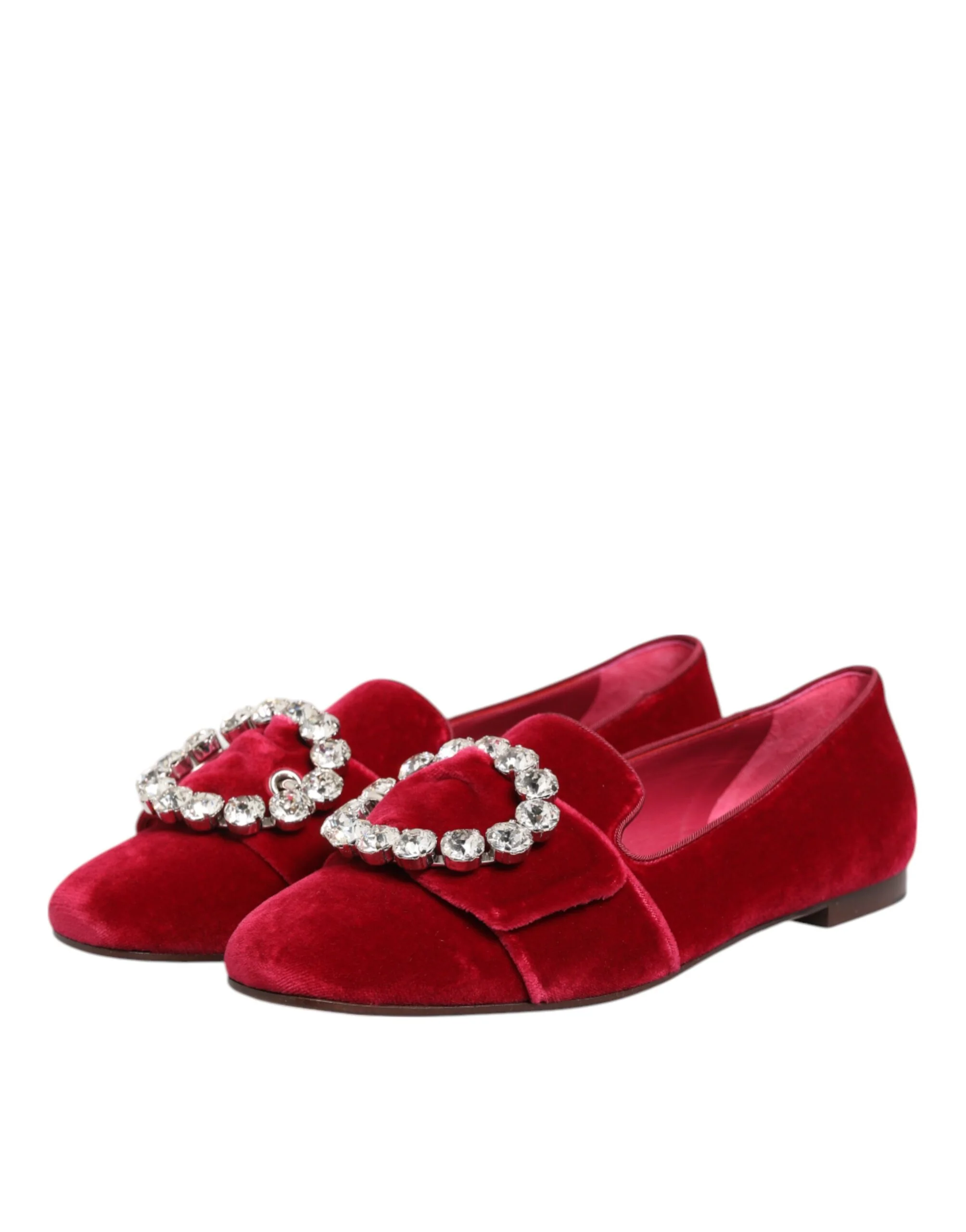 Dolce & Gabbana Red Velvet Crystal Buckle Loafers - Image 2