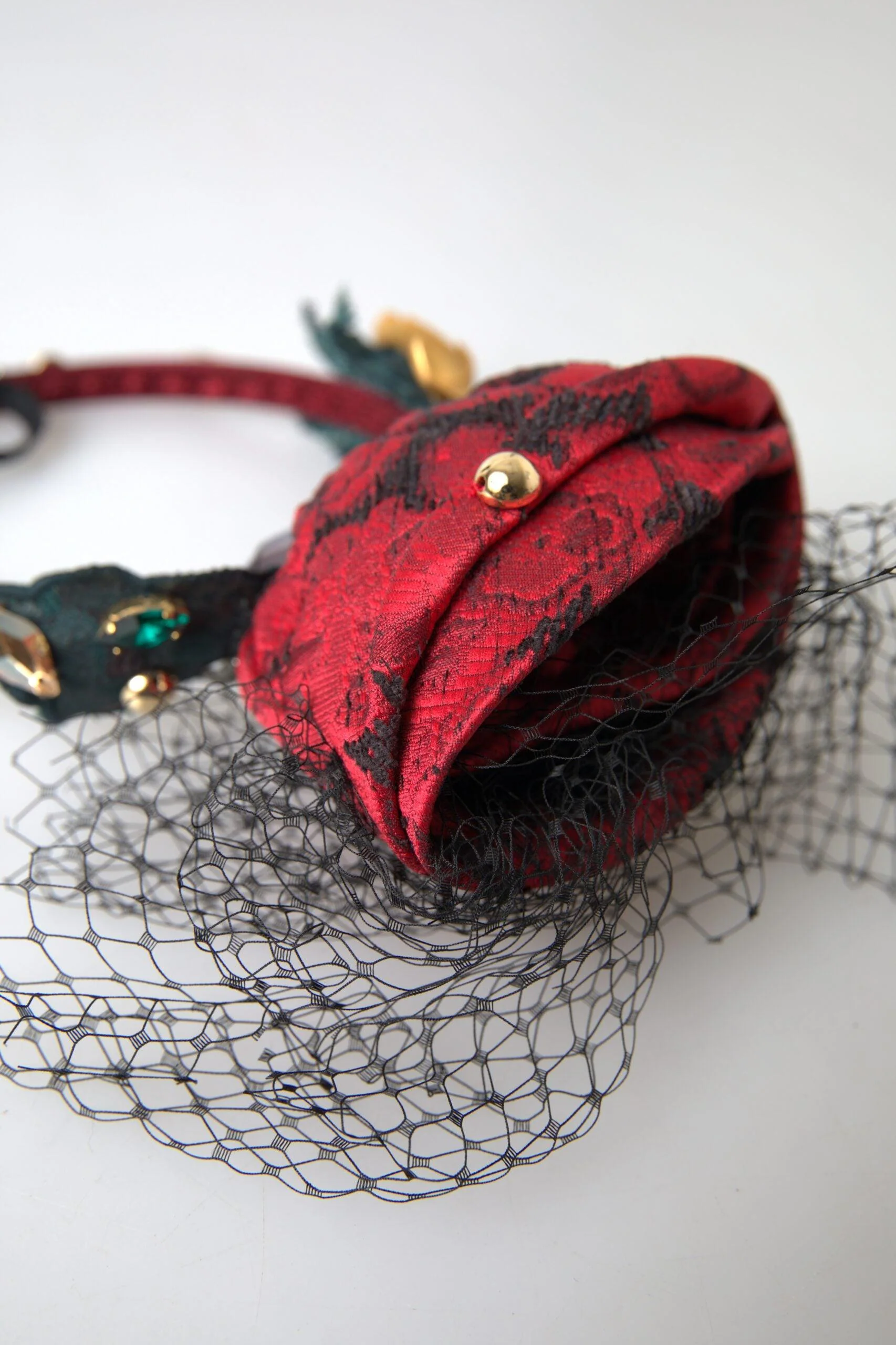 Dolce & Gabbana Red with multicolor Rose Silk Crystal Netted Logo Diadem Headband - Image 7