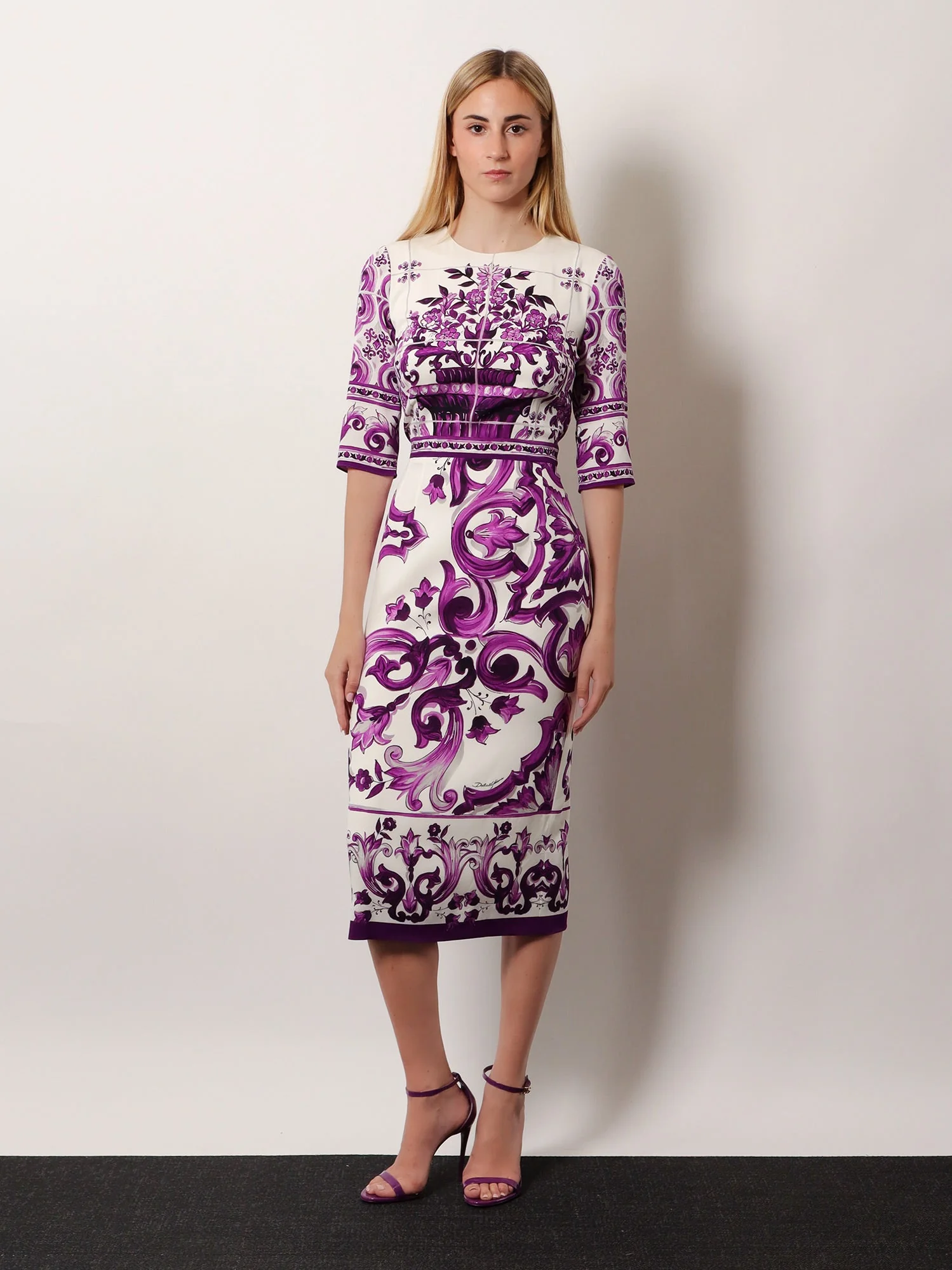 Dolce & Gabbana Silk Midi Pencil Dress With Maiolica Print - Image 2