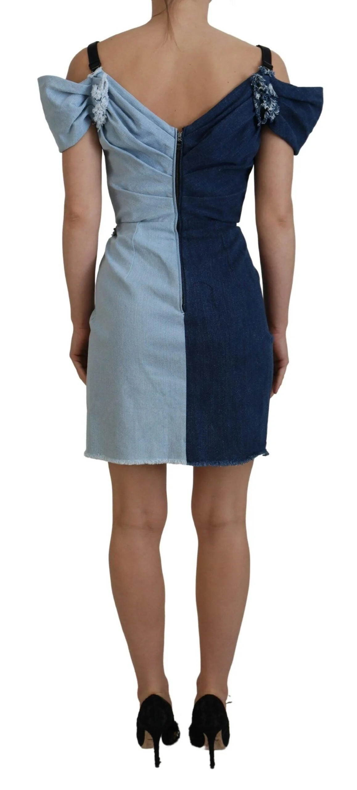 Dolce & Gabbana Two Tone Blue Patchwork Denim Mini Dress - Image 3