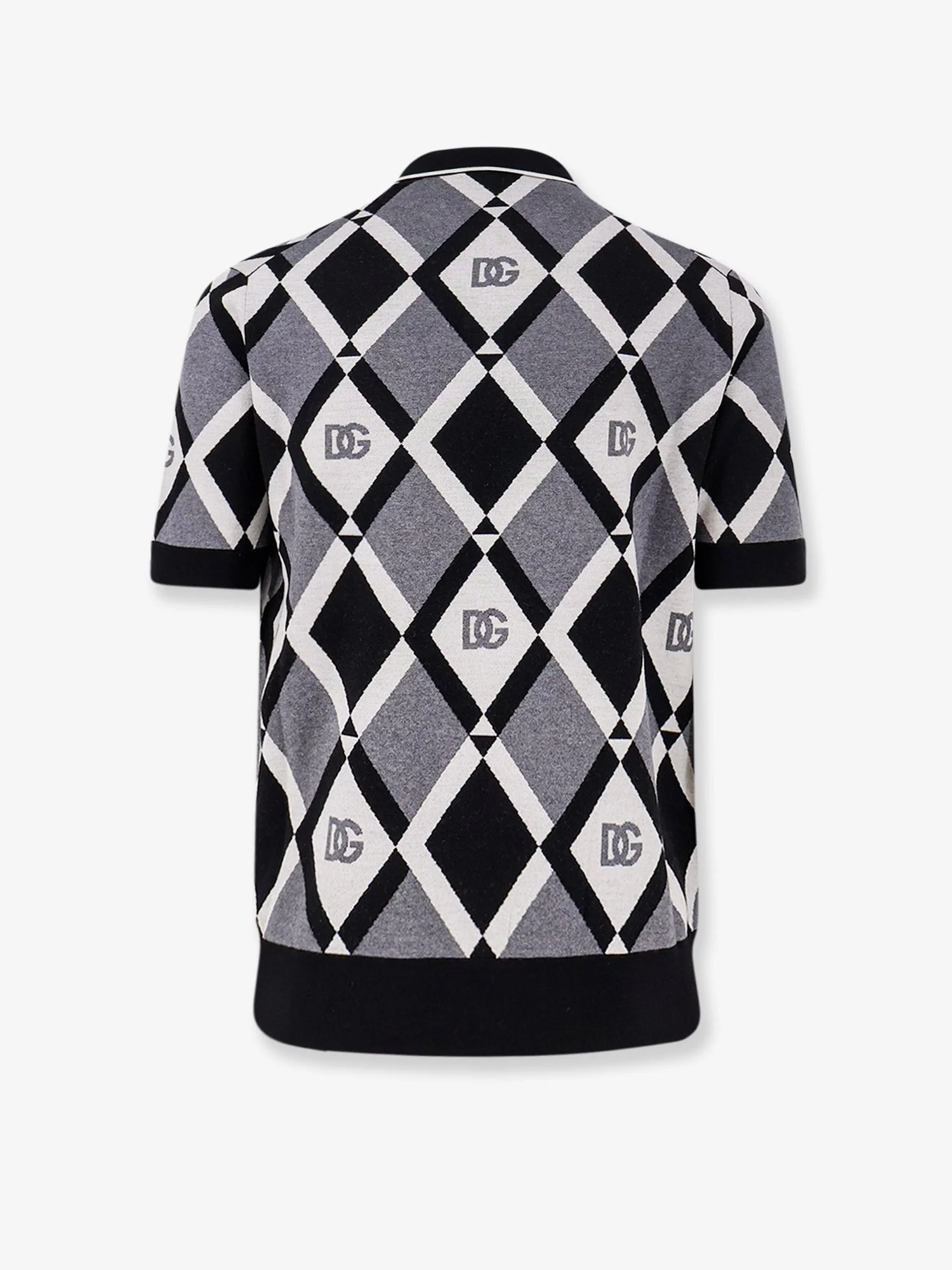 Dolce & Gabbana Virgin Wool Polo Shirt With Geometric Print - Image 4