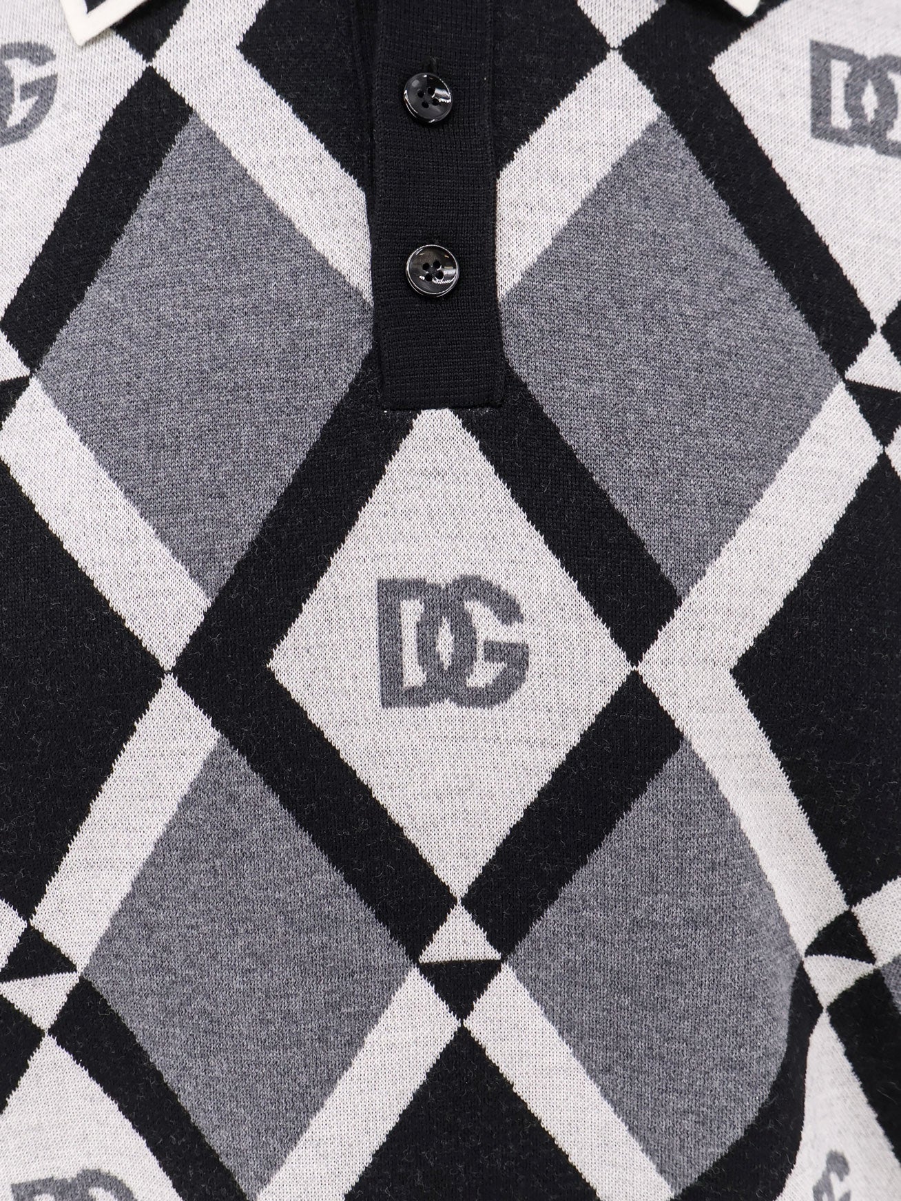 Dolce & Gabbana Virgin Wool Polo Shirt With Geometric Print - Image 5