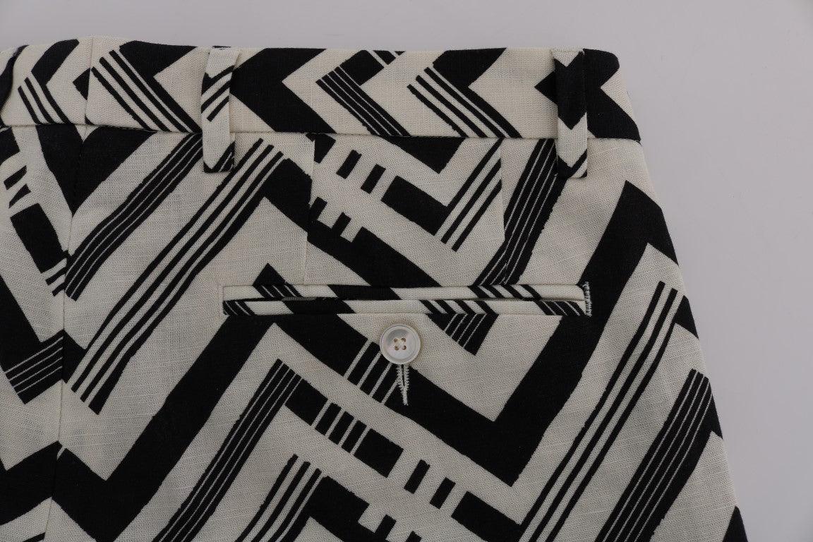 Dolce & Gabbana White Black Striped Cotton Linen Shorts - Image 5