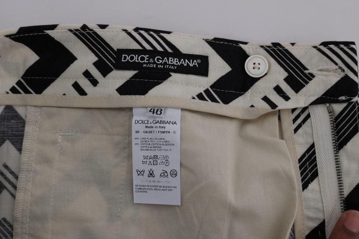 Dolce & Gabbana White Black Striped Cotton Linen Shorts - Image 6
