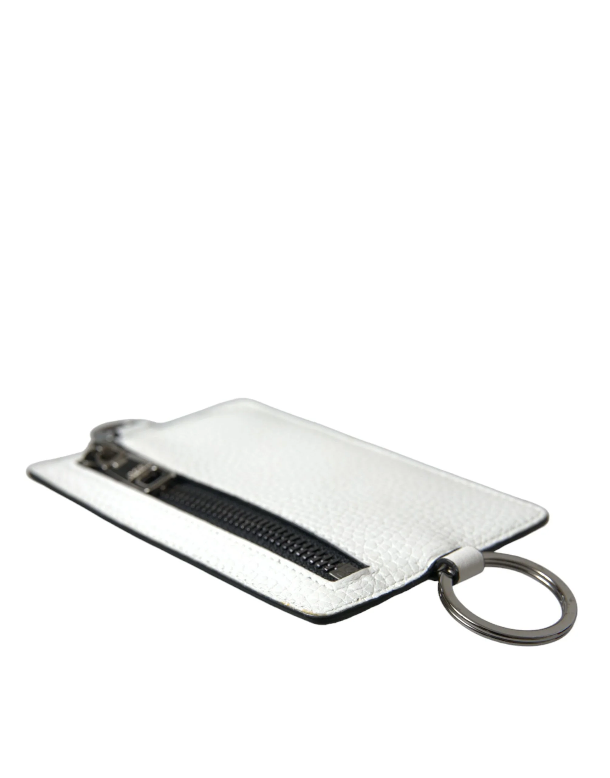 Dolce & Gabbana White Calf Leather Lanyard Logo Card Holder Wallet - Image 4