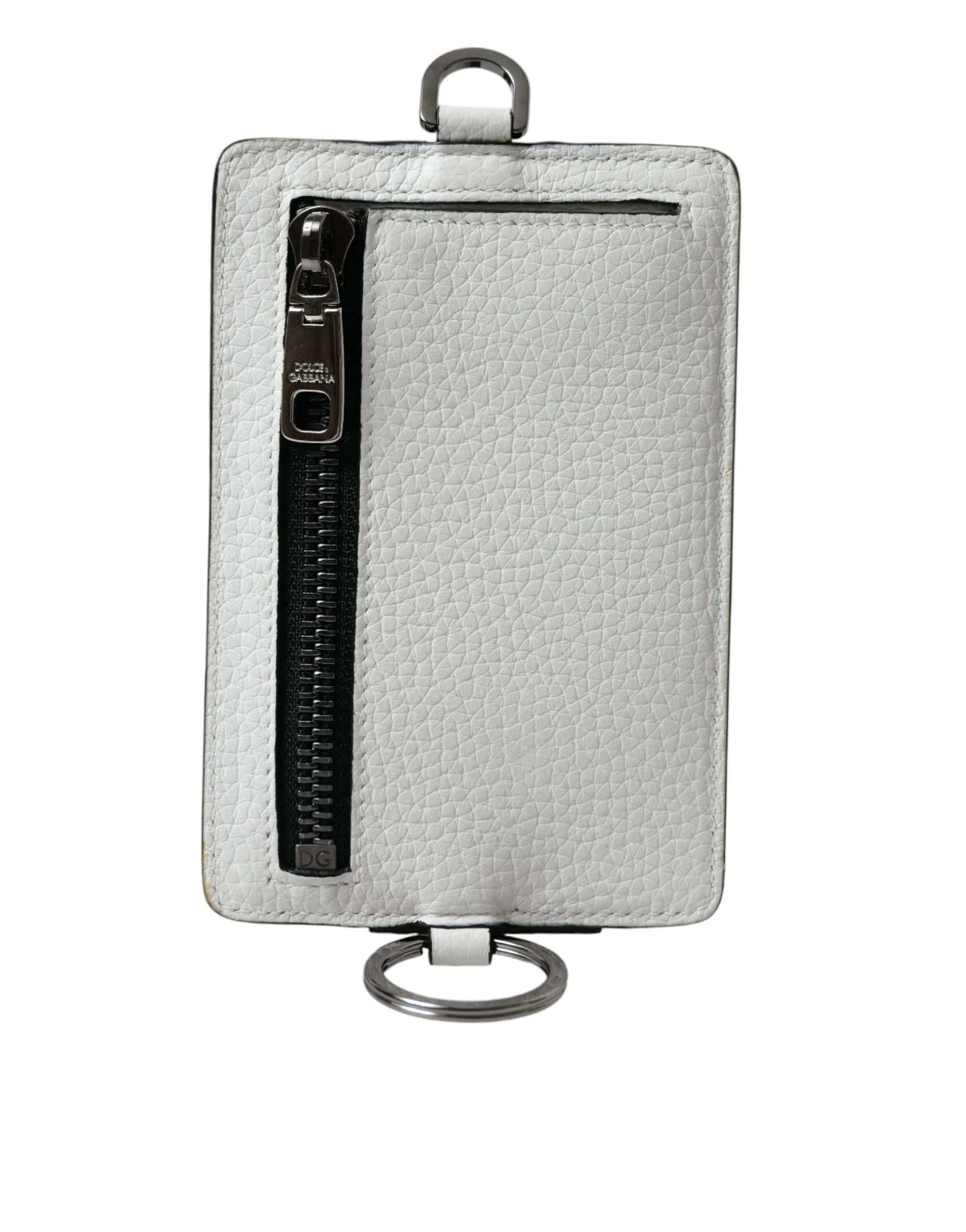 Dolce & Gabbana White Calf Leather Lanyard Logo Card Holder Wallet - Image 5