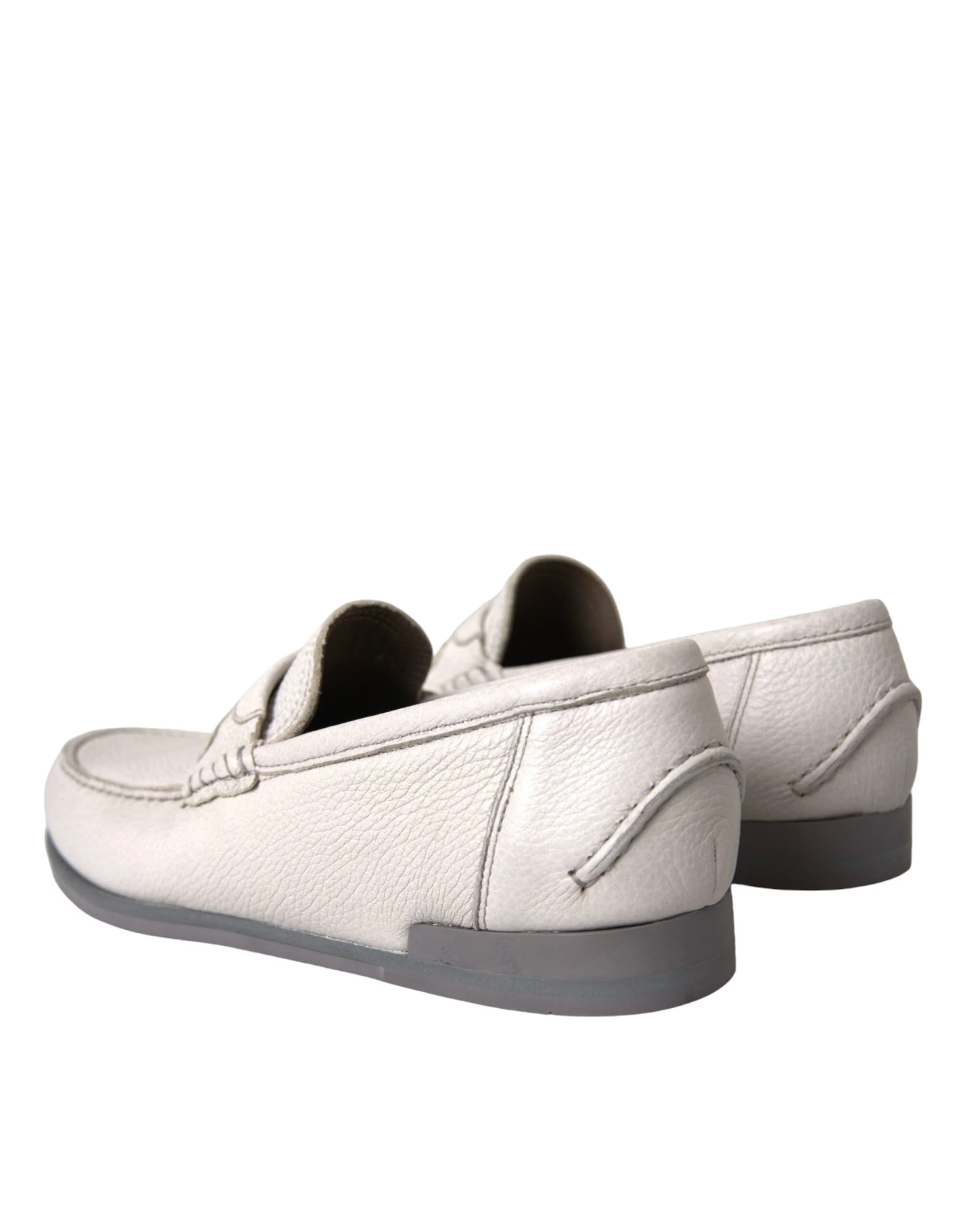 Dolce & Gabbana White Gray Leather Slip Mocassin Shoes Loafer - Image 3