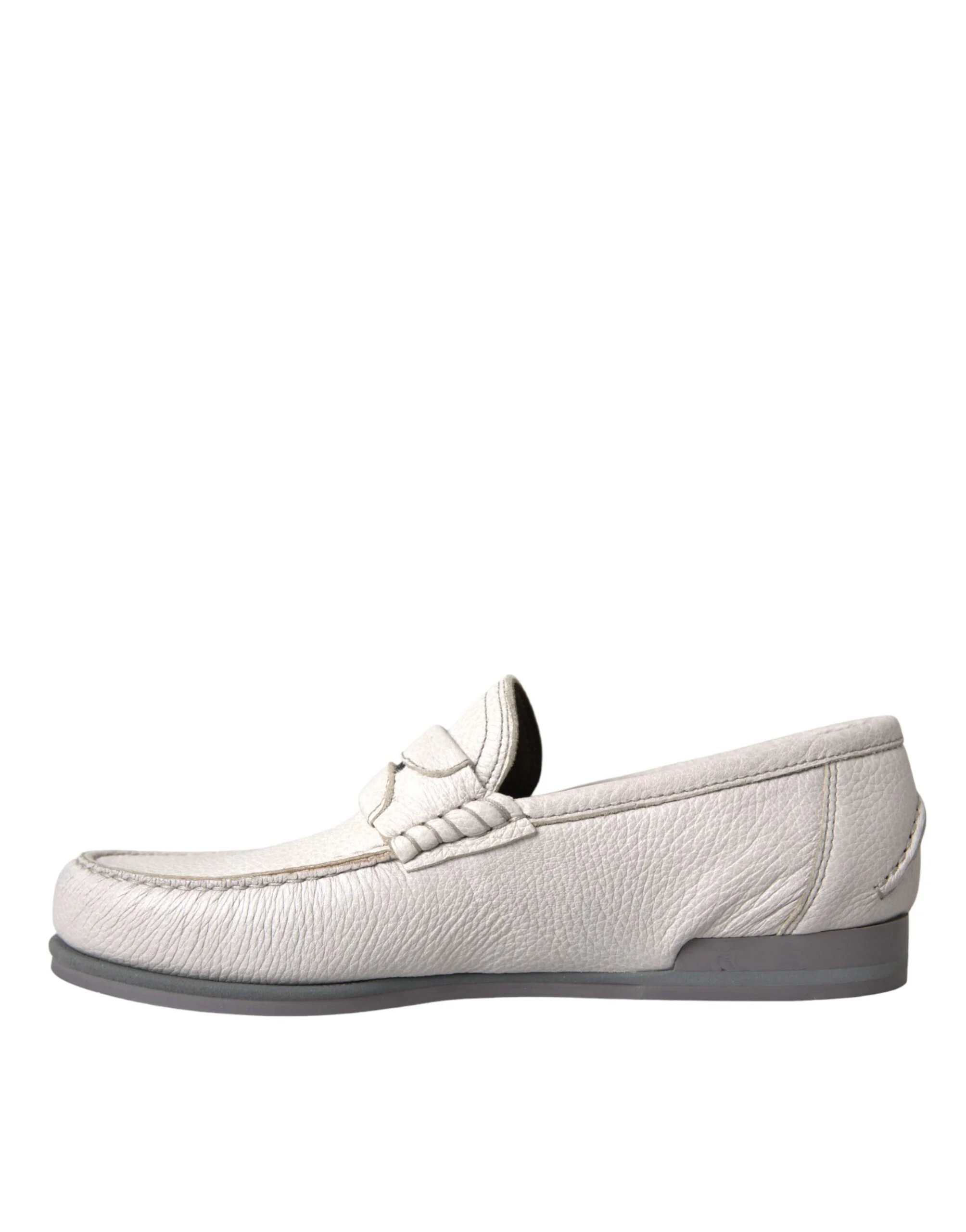 Dolce & Gabbana White Gray Leather Slip Mocassin Shoes Loafer - Image 4