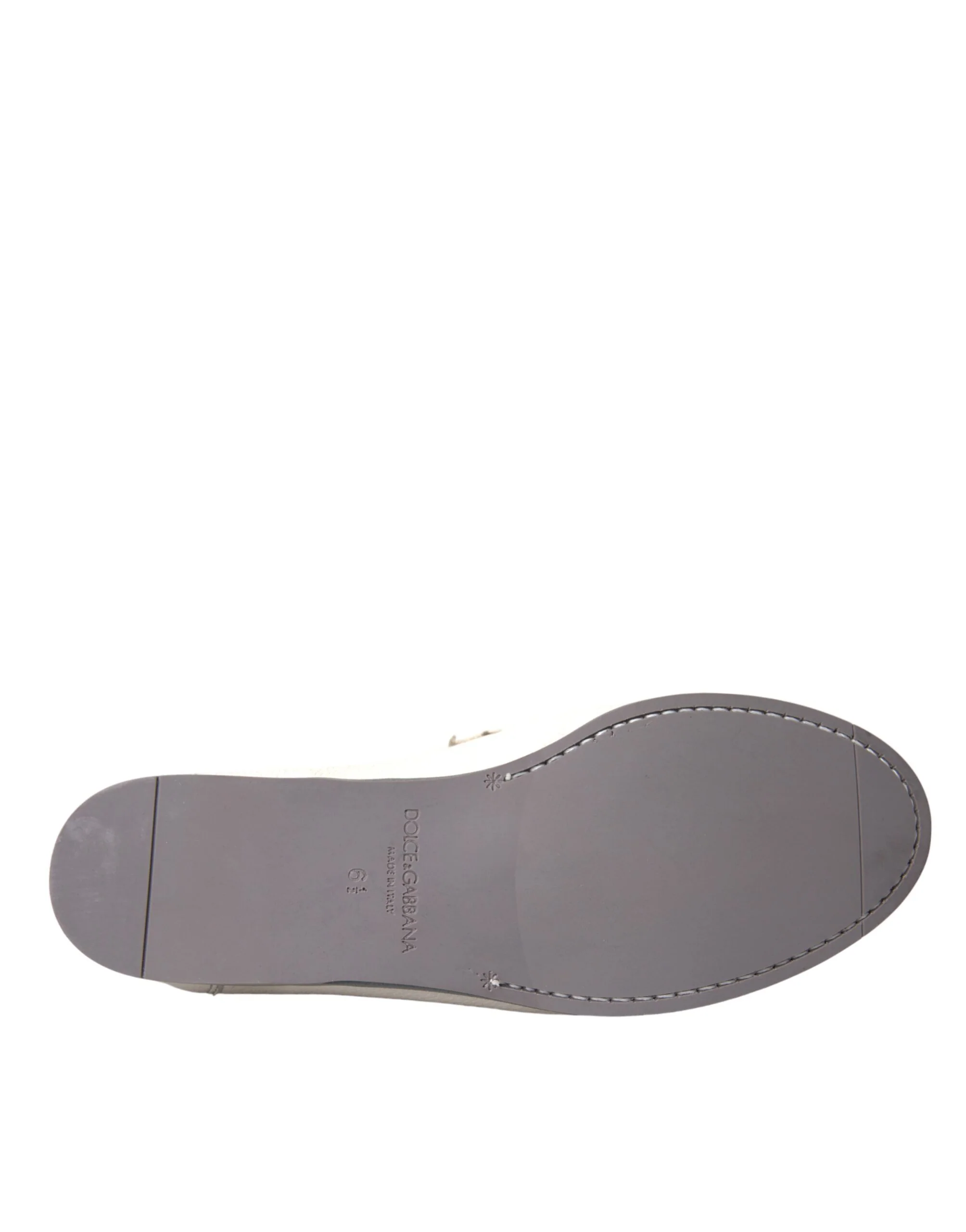 Dolce & Gabbana White Gray Leather Slip Mocassin Shoes Loafer - Image 6