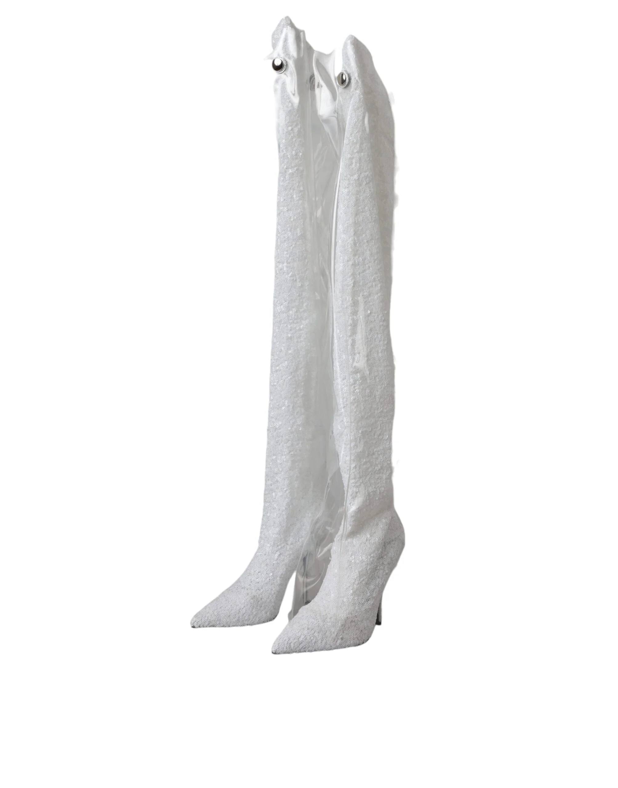 Dolce & Gabbana White Heels Stiletto Knee High Boots Shoes - Image 3