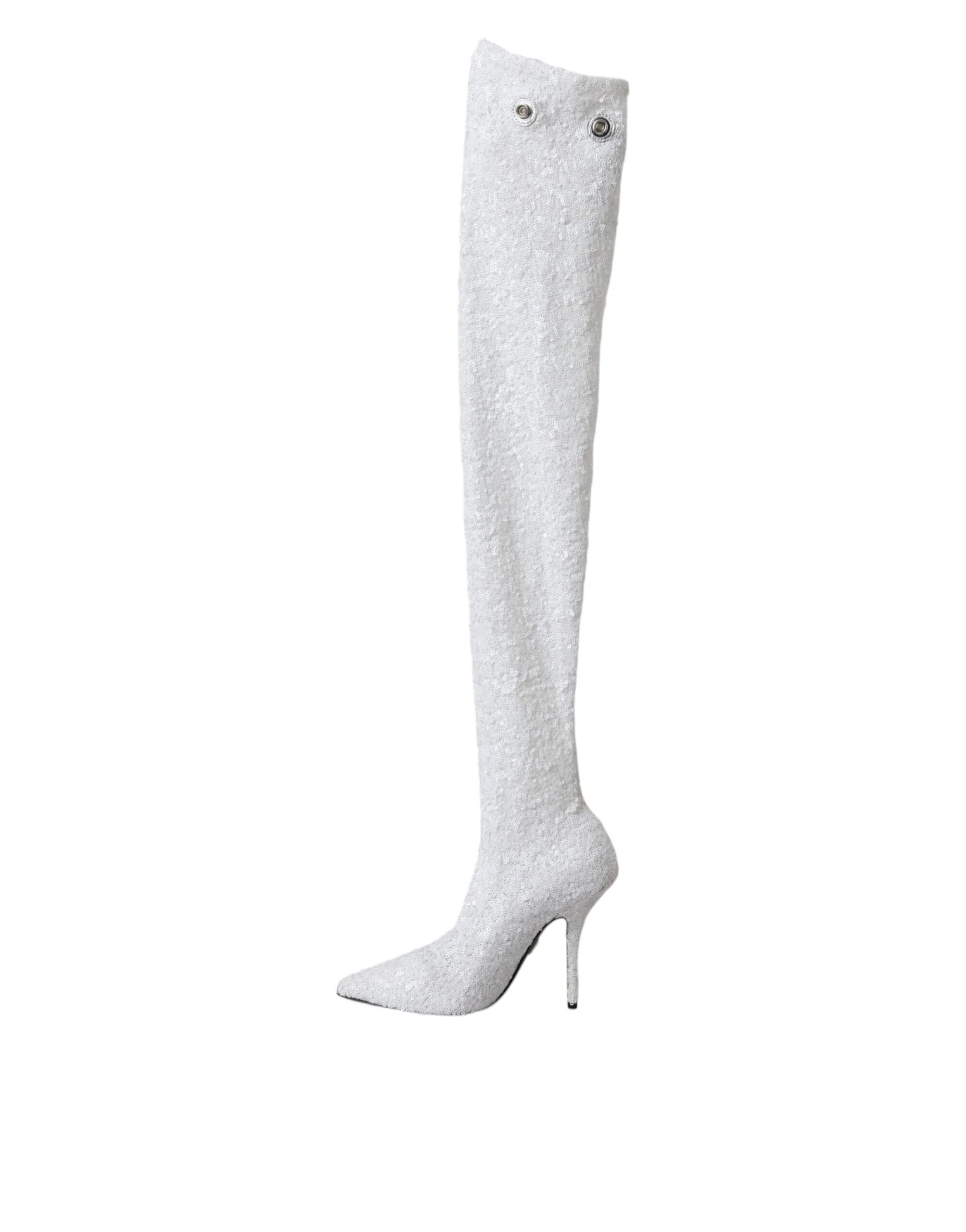 Dolce & Gabbana White Heels Stiletto Knee High Boots Shoes - Image 4