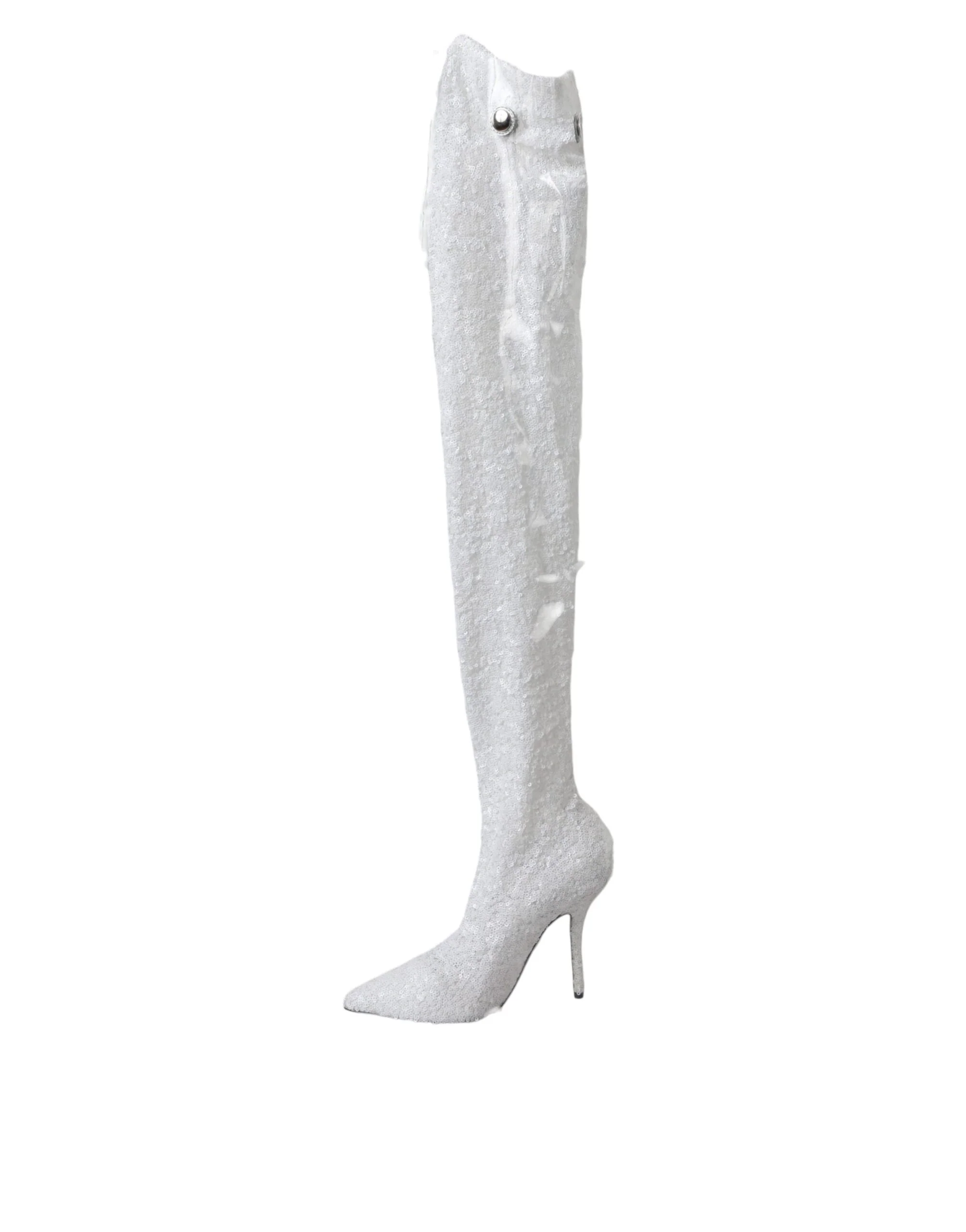 Dolce & Gabbana White Heels Stiletto Knee High Boots Shoes - Image 5