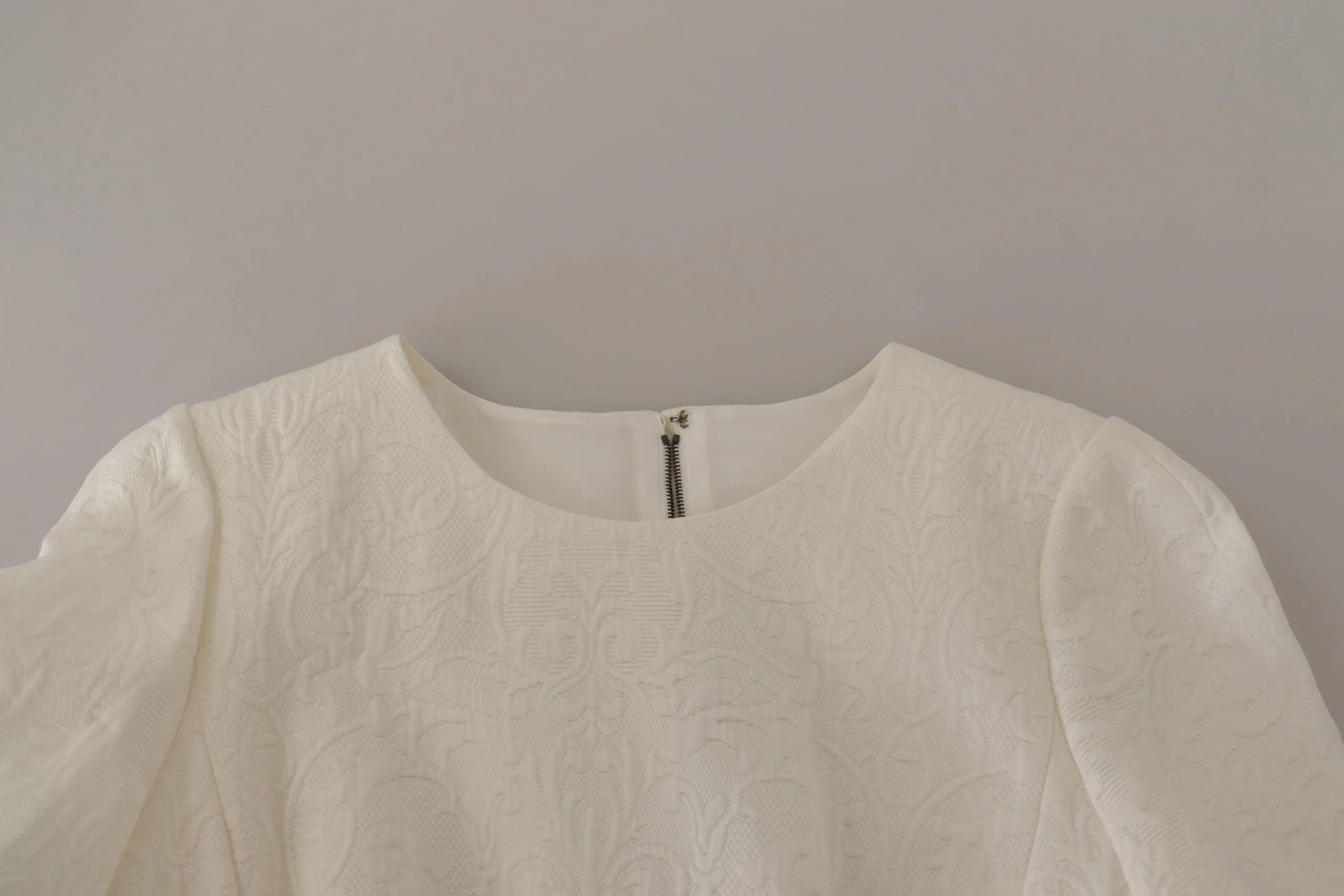 Dolce & Gabbana White Jaquard Midi Floral Sheath Brocade Dress - Image 5